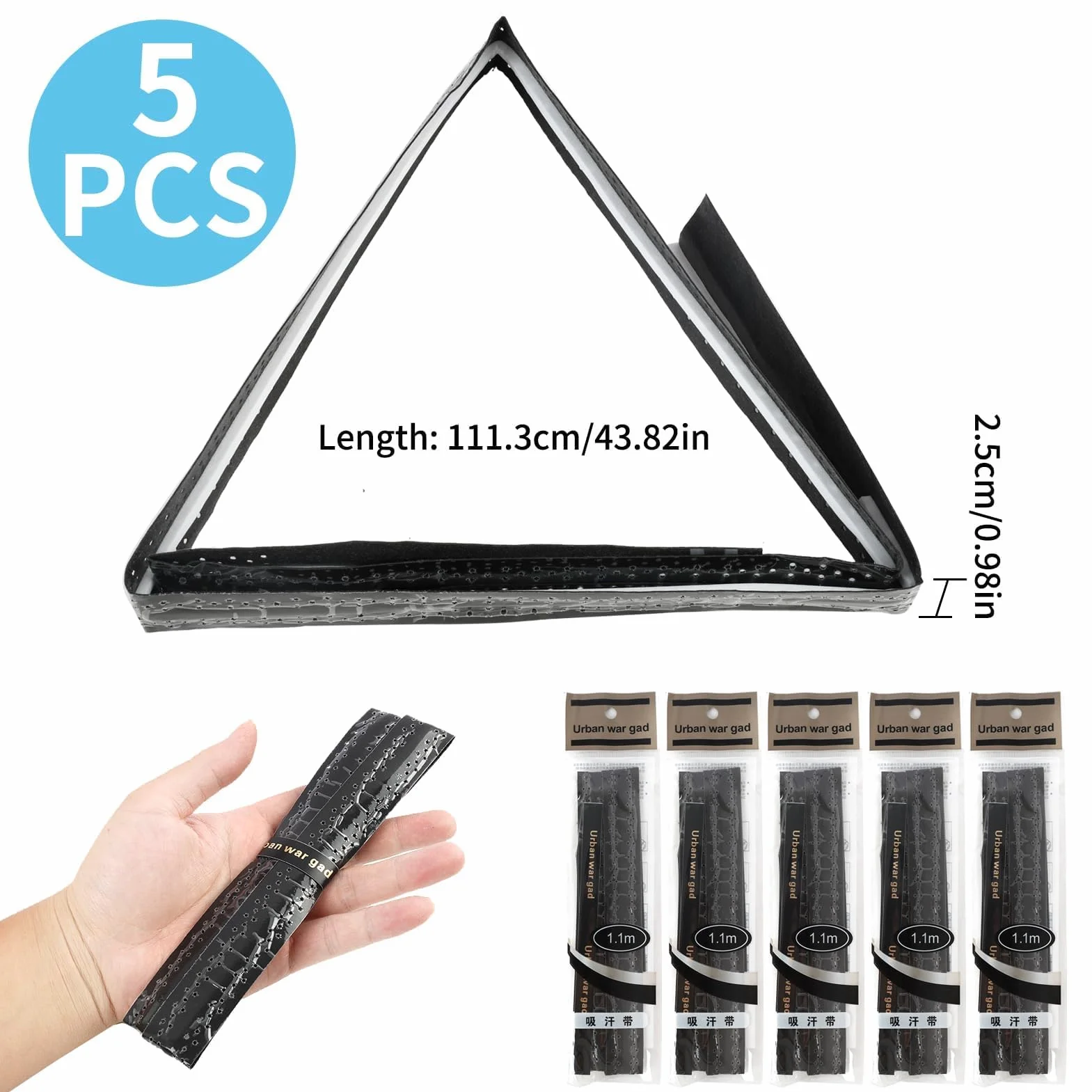 Overgrips Antideslizantes para Raquetas, Negros Perforados, Absorción Sudor, 5 Unidades