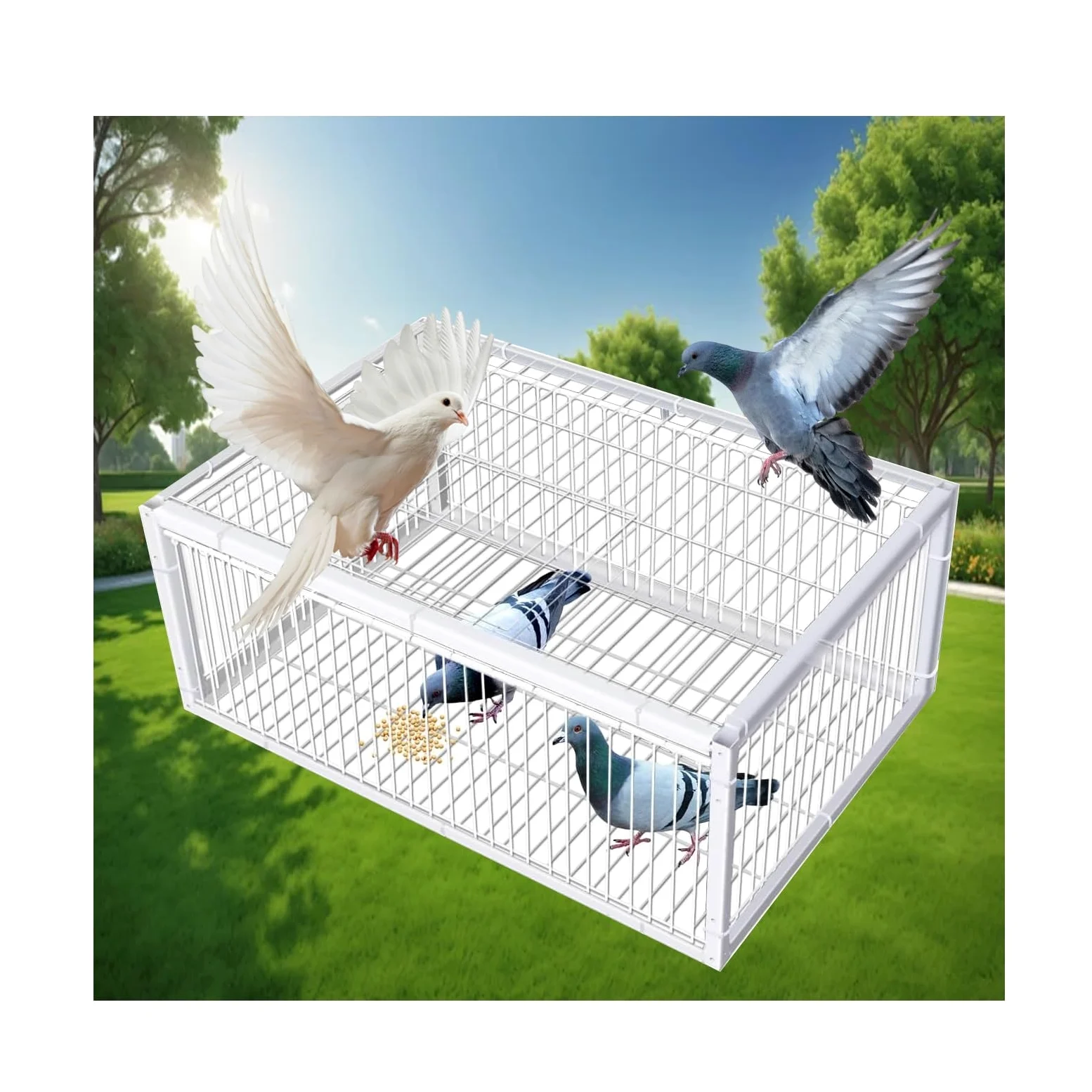 Jaula for Palomas Trampa for pájaros con Entrada unidireccional, Trampa for Animales, Exterior, fácil de Montar, Trampa for pájaros(White,60 * 40cm)