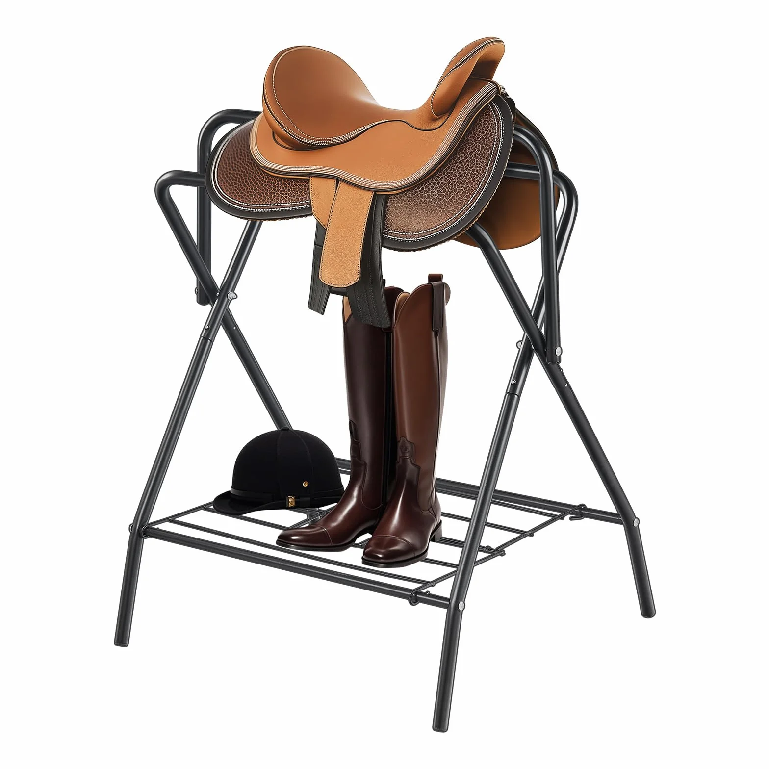 VEVOR Soporte Plegable para Sillín de Caballo de 71 x 48 x 95 cm, Soporte Independiente para Mantas de Caballo Carga de 60 kg, Soporte de Acero Resistente para Sillín Inglés y Occidental, Negro