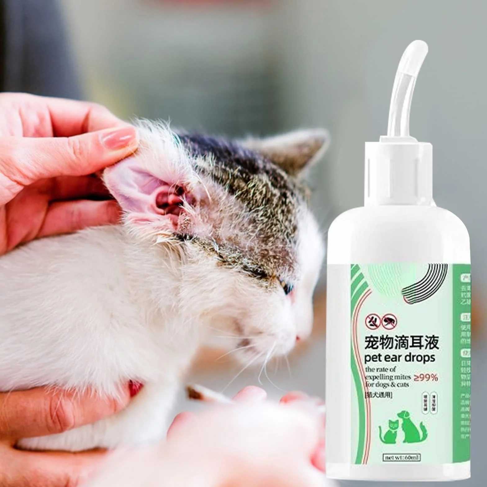 Gotas Óticas para Gatos,Solución Limpiadora para Oídos | Líquido Relajante De 60ml Control Olores Reduce Suciedad Cera Lavado Cachorros Garrapatas