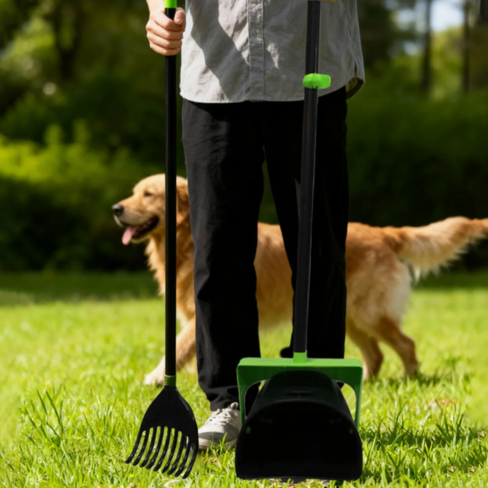 Recogedor de Excrementos de Perro Herramienta con Mango Ergonómico Ligero Portátil Material PP Adecuado para Jardín Patios Paseo de Perros, 2 Piezas, Individual