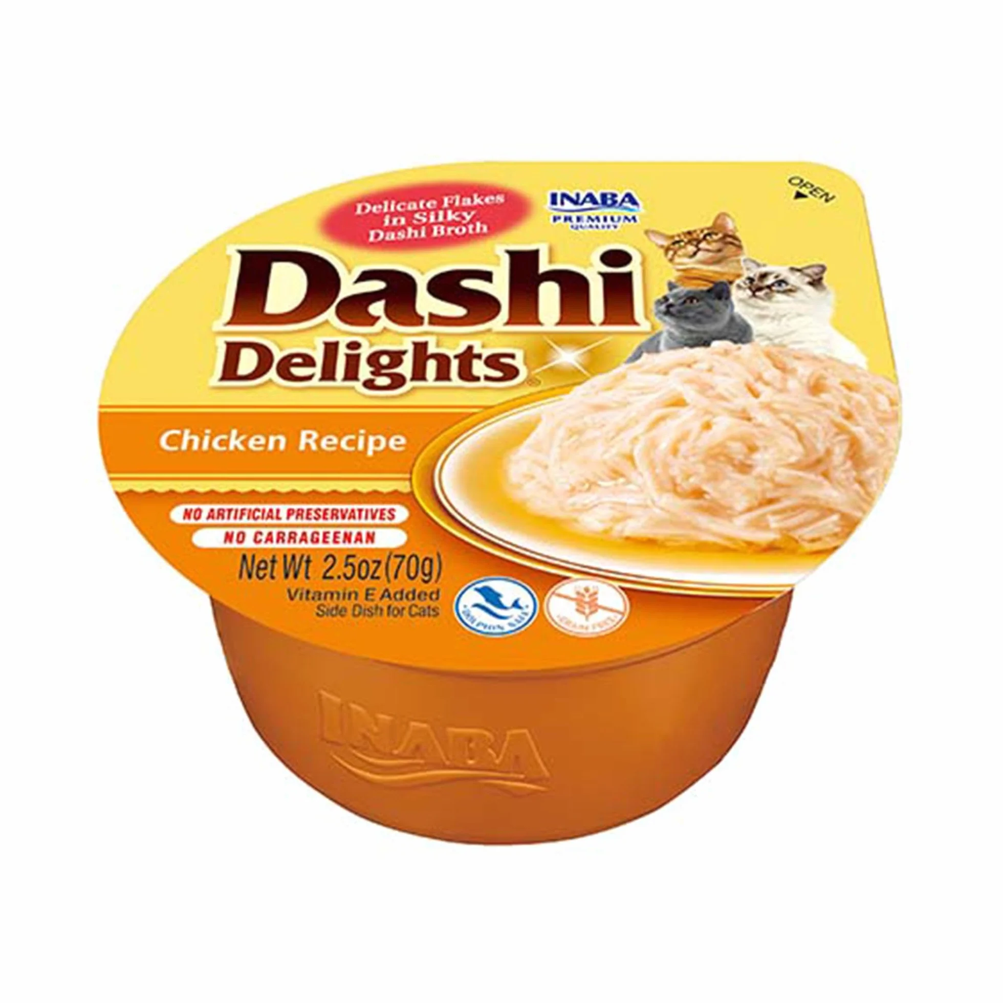 INABA Dashi Delights - Trozos en un Caldo de Copos de Bonito con Pollo - Topping - Alto Contenido en proteínas - Ingredientes Naturales - Comida para Gatos - 70 g