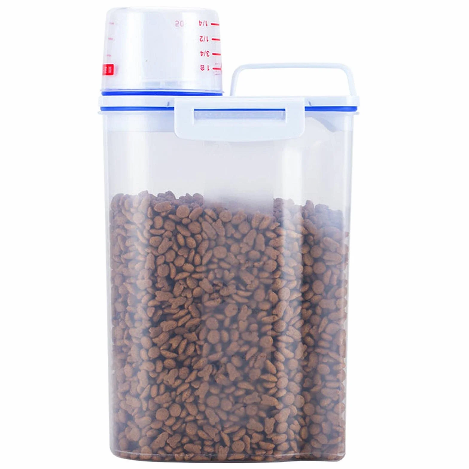Recipiente De Comida Para Mascotas, Transparente Mascota Comida Almacenamiento Contenedor, Contenedor Comida Perro Con Vaso Medidor Para Cereales, Arroz, Perros, Gatos (2.7 L/30x14x7.5cm