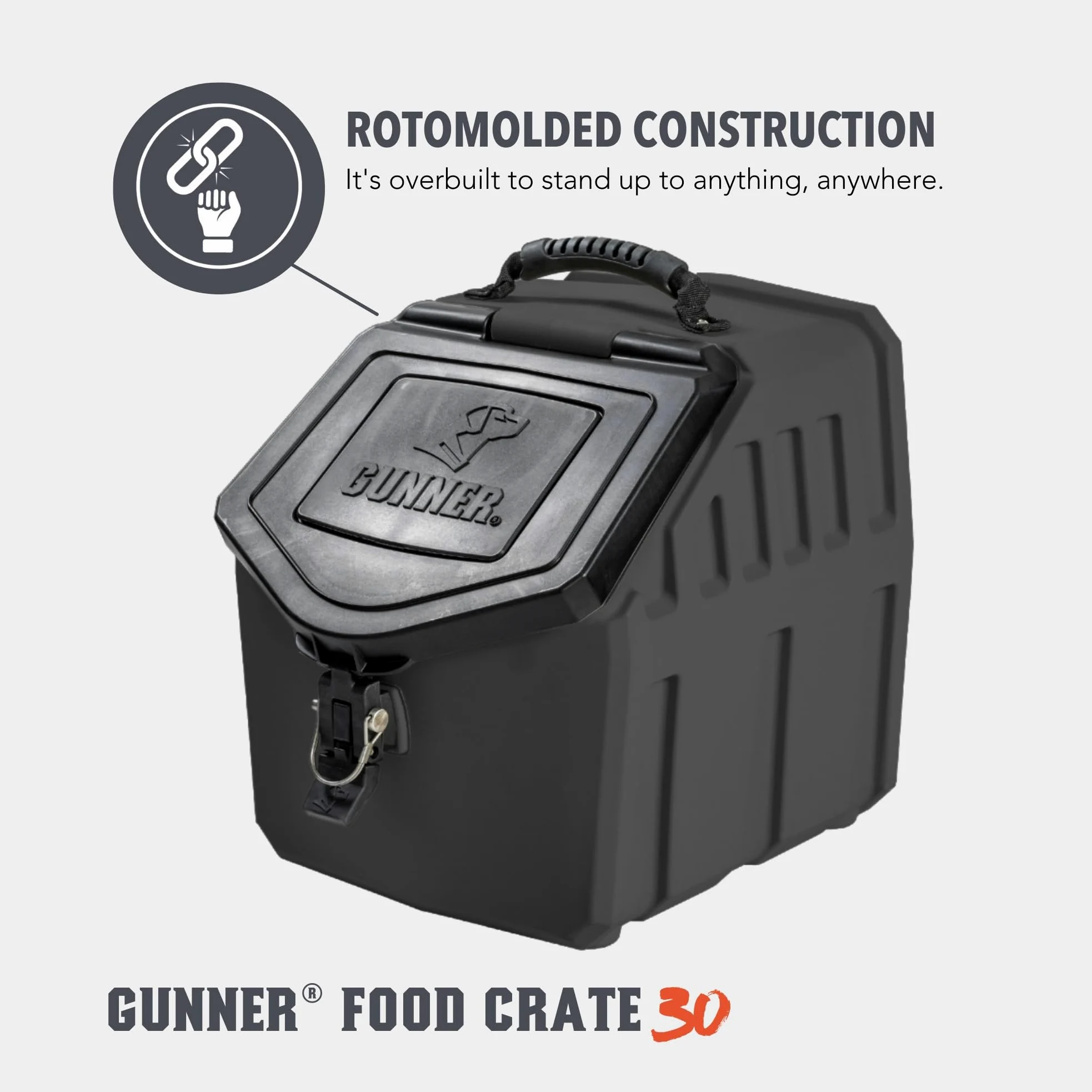 GUNNER Contenedor de almacenamiento de alimentos para perros de 30 libras, impermeable y hermético para mascotas, contenedor multiusos para alimentos secos, maíz, alimentación de pollo, golosinas,