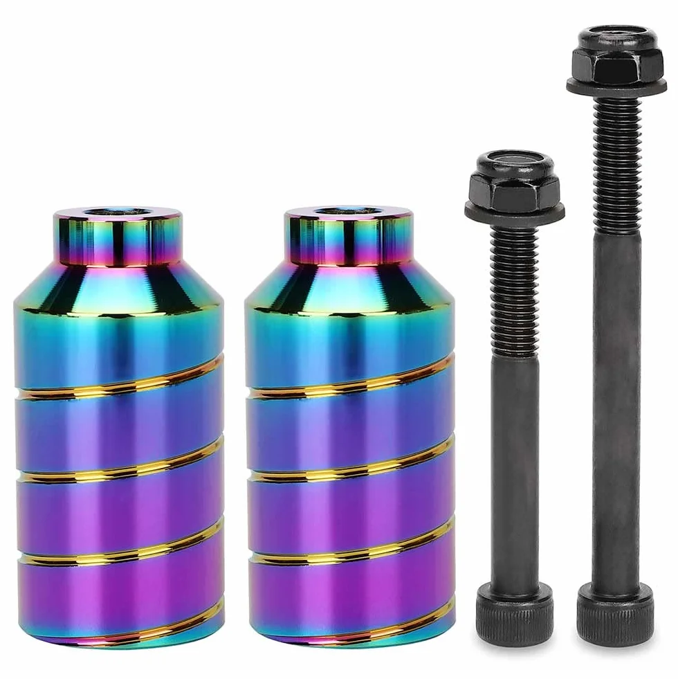 Pro Stunt Scooter Pegs Rainbow negro aluminio 12,9 mm eje tuerca fijación 2 unidades