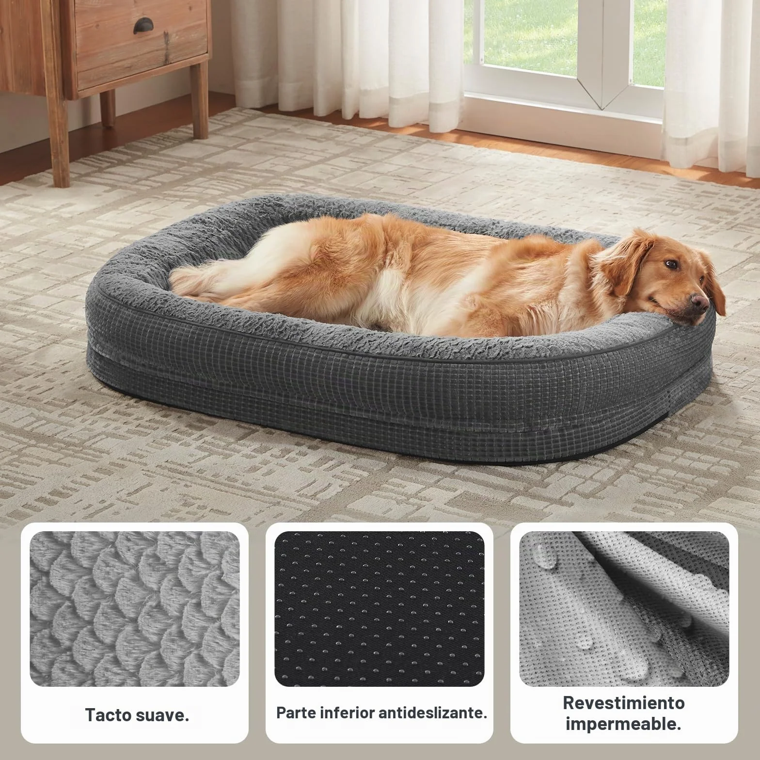 Pawk Cama Perro Medianos Sofá Perro Ortopedica Desmontable y Lavable, Colchon Perro con Forro Impermeable y Espuma Viscoelastica,89x63x18cm, Gris