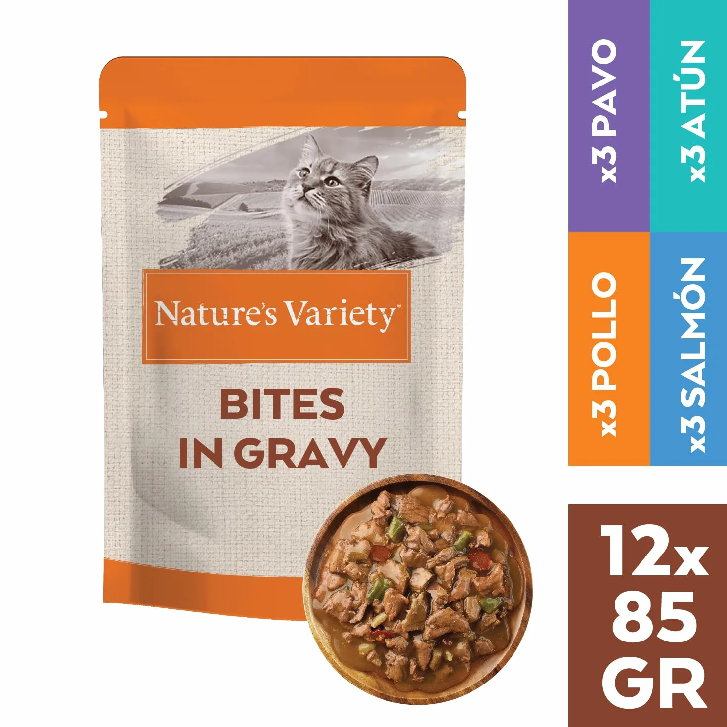 Nature's Variety Bocaditos en Salsa Comida Húmeda para Gatos Cajita Multisabor, 48 x 85 g