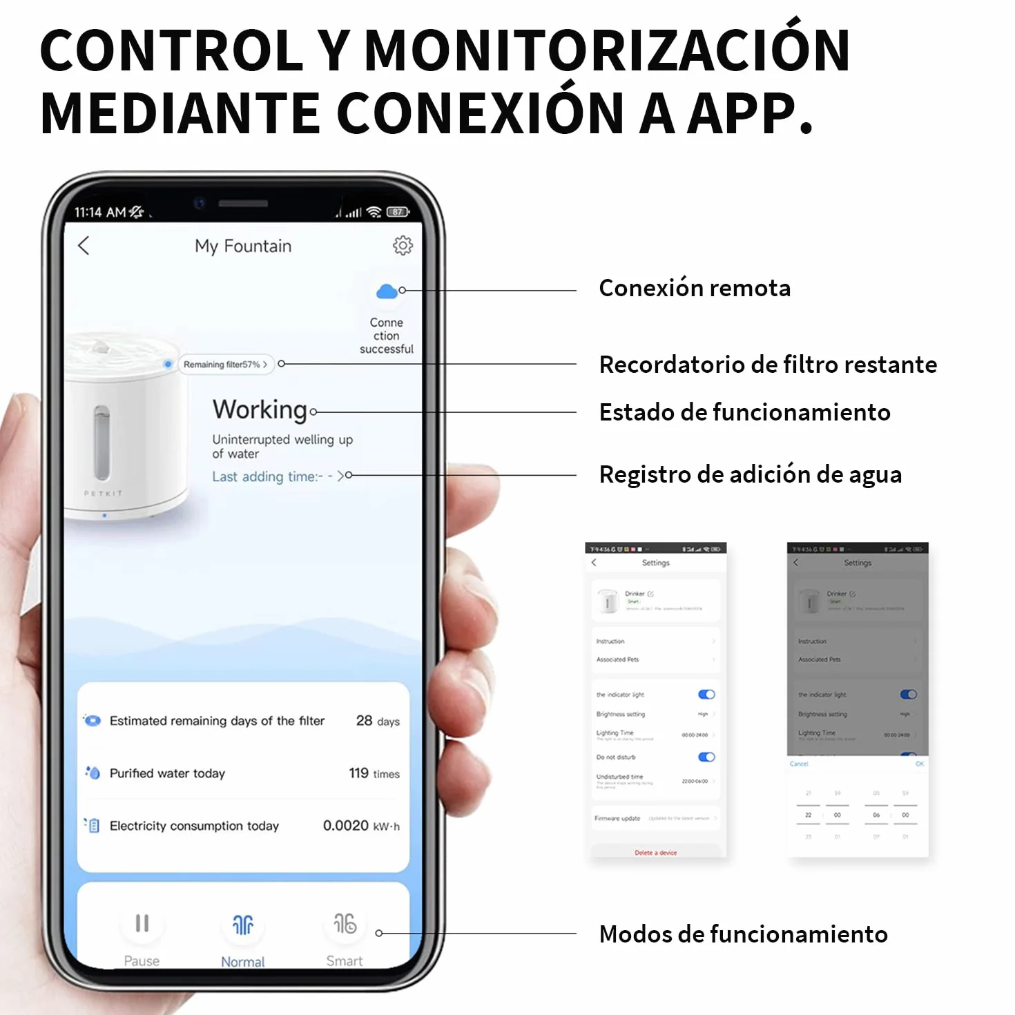 PETKIT EVERSWEET Fuente para Gatos 2L, Bomba Inalámbrica, Control de App, Bebedero Gatos Automatico, Ultrasilencioso, 3 Flujos de Agua, Filtro Triple, Ventana de Nivel de Agua, Luz Led