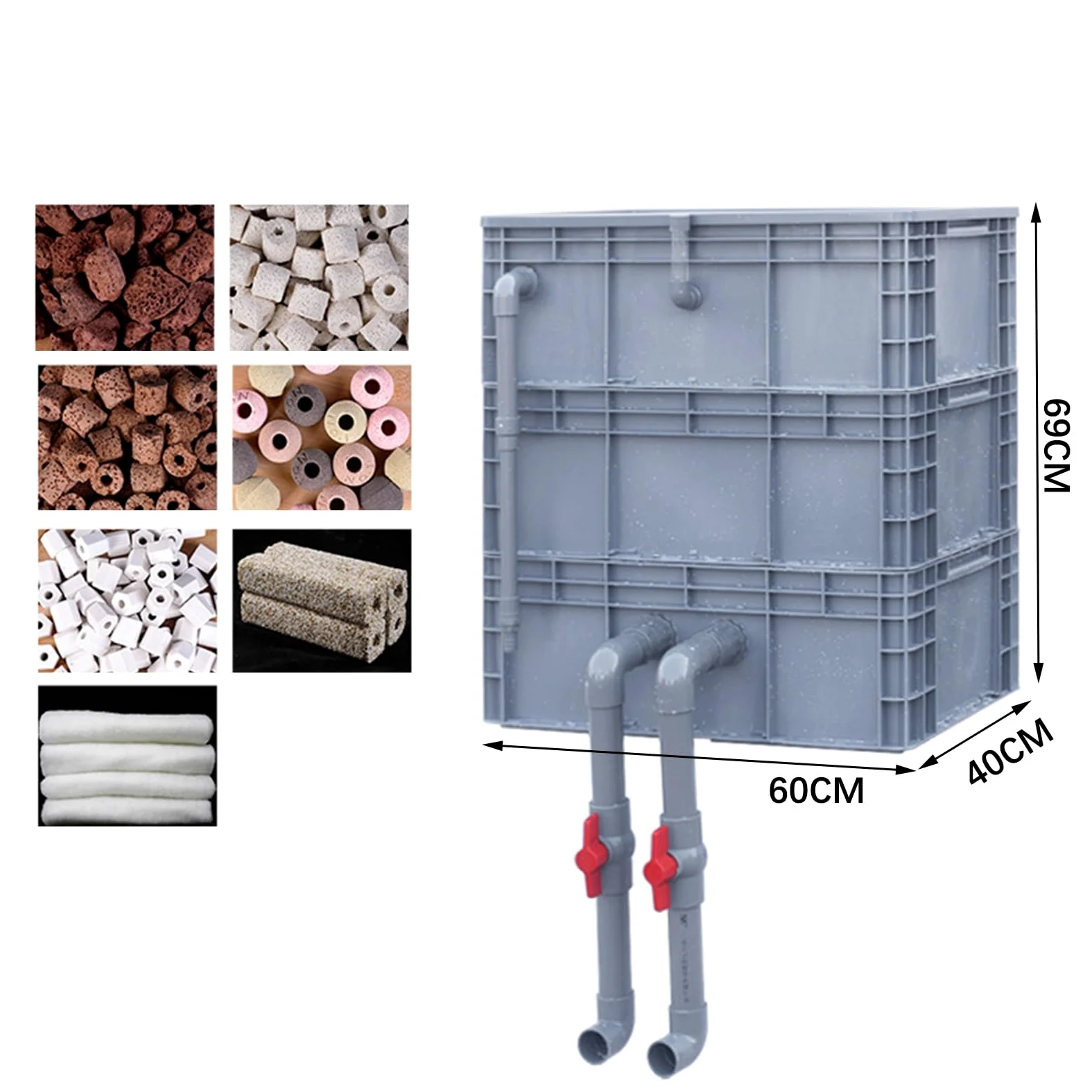 Caja de Volumen Agua Externa PE | Múltiples tamaños: for el ciclo del agua del estanque de peces(23.62x15.75x27.17in/60x40x69CM)