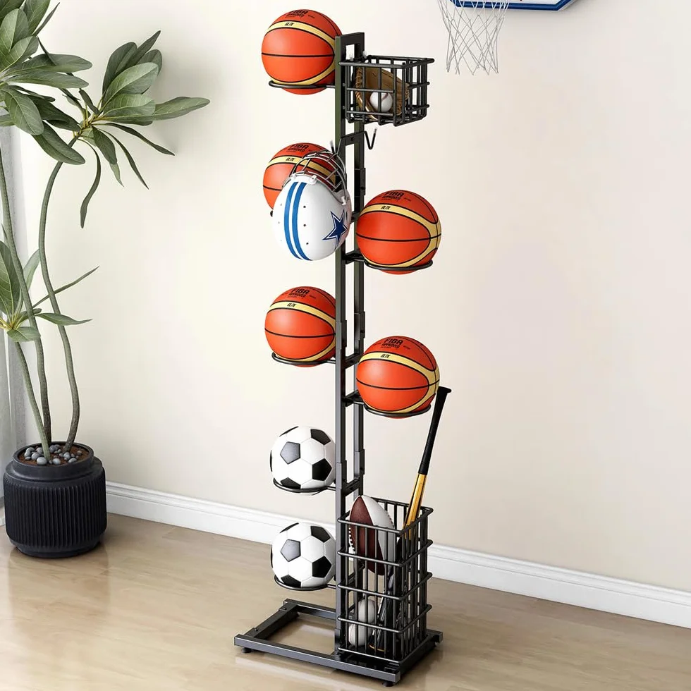 Estantería para almacenamiento de pelotas, soporte extraíble para baloncesto y fútbol, organizador de equipos deportivos