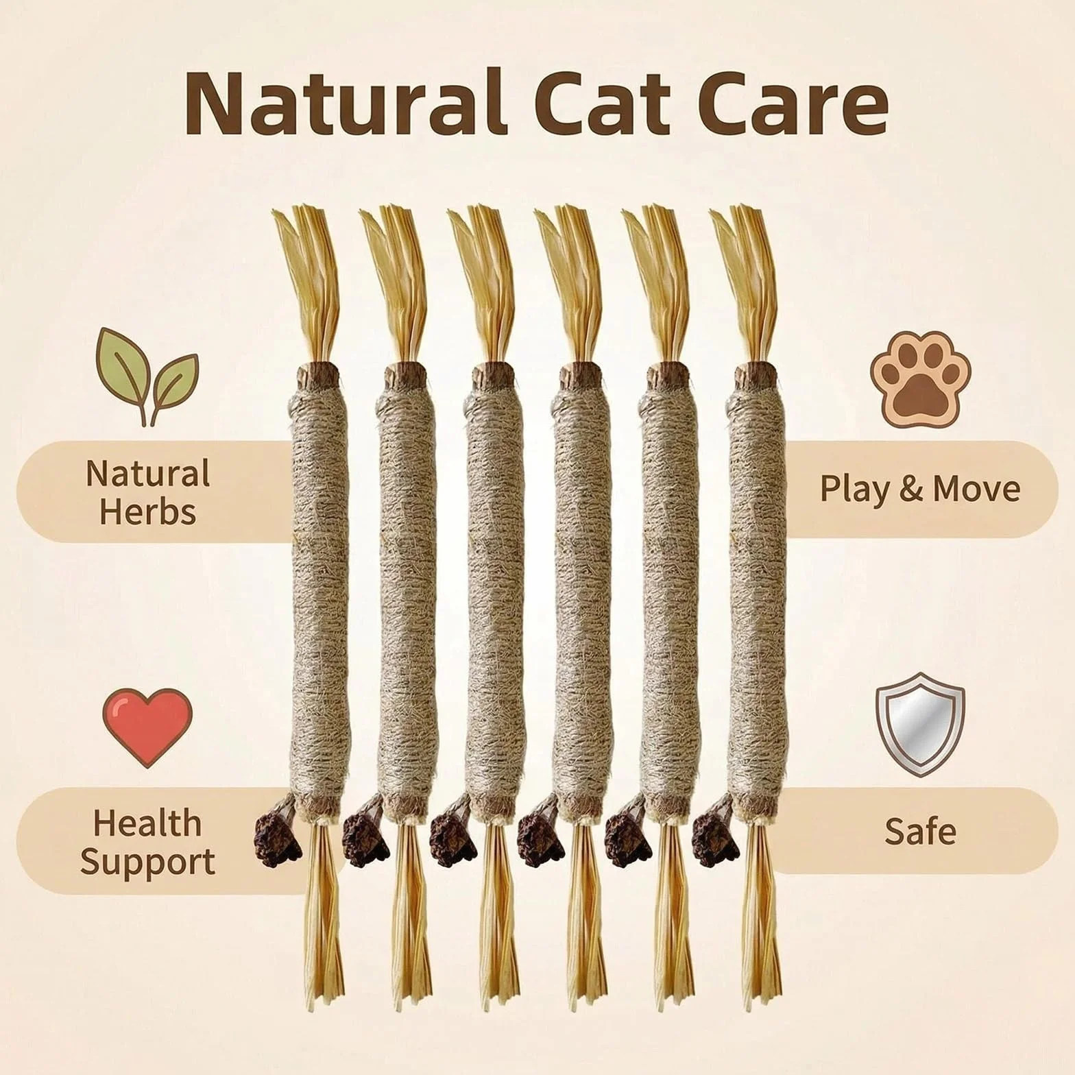 6 Piezas Naturales para Morder Gatos, Hierba Gatera Juguete Masticar Palos Gato, Palitos de Catnip para Gatos, Compatible para Gatos, Salud Oral y Estimulación de Ejercicio en Felinos