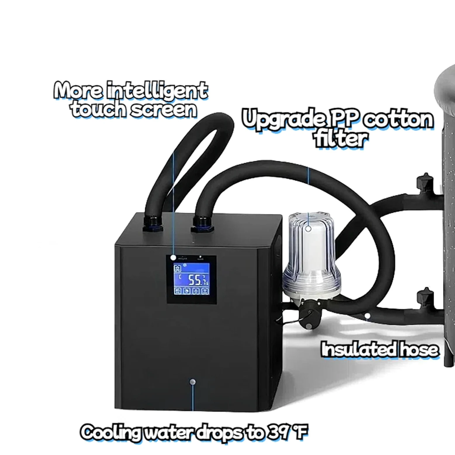 Inframadora de Agua de Bañera de 1/3 Caballos de Fuerza con Control Remoto de Pantalla Táctil LCD, Refrigeración Rápida Temperatura de bajo Ruido Ajustable de Enfriamiento (EU