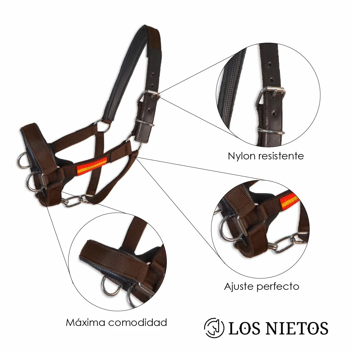 Los Nietos Cabezada cuadra nylon Dressage Talla COB Khaki