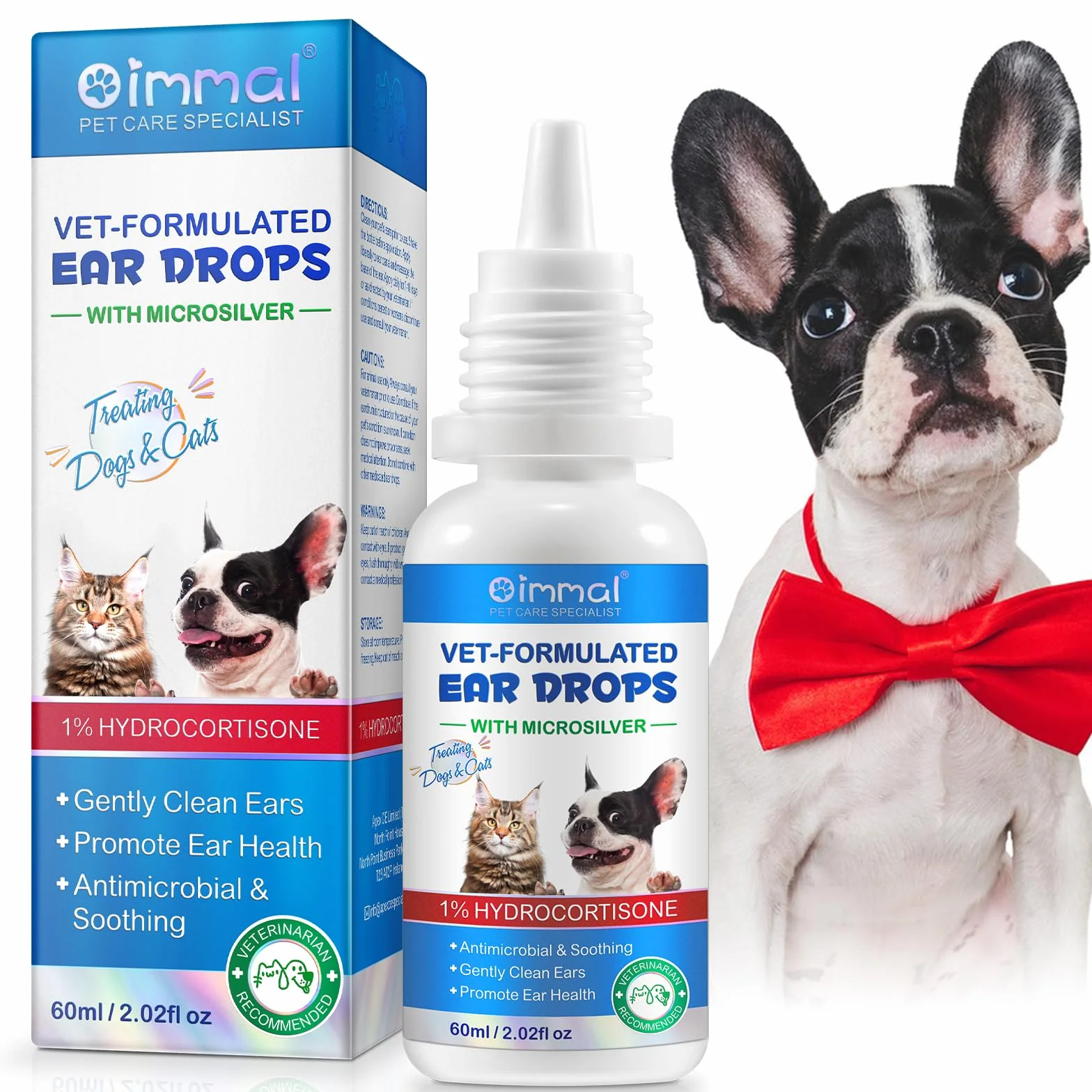 Gotas para los oídos para gatos, perros, mascotas pequeñas, gotas antisépticas para los oídos para animales, picazón y olores, limpiar, proteger, combate infecciones y calma la irritación, detiene los