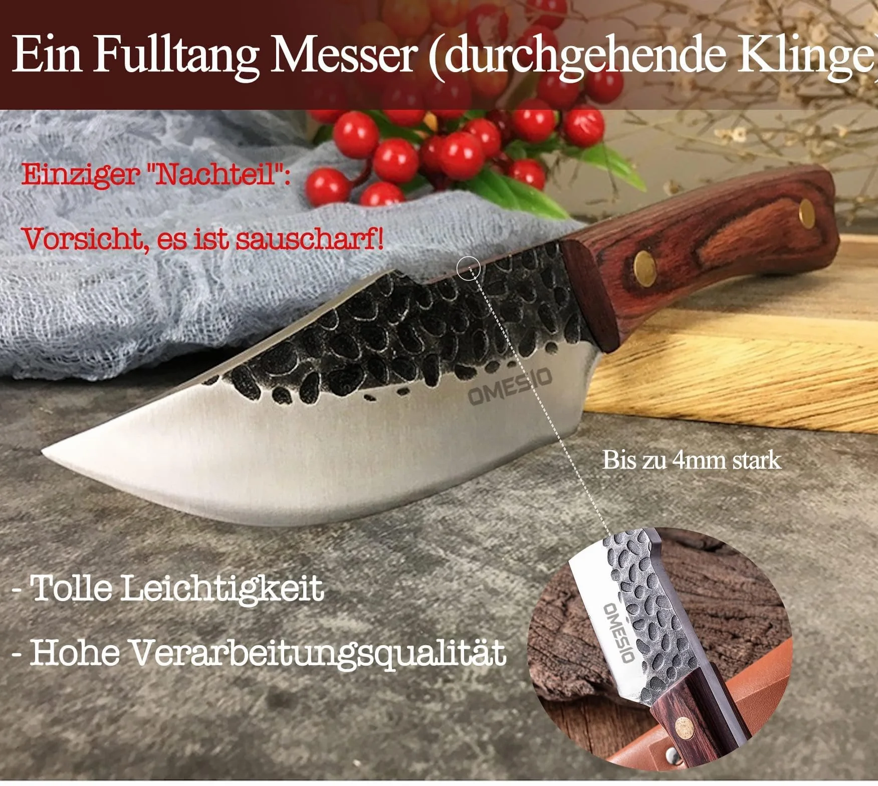 Cuchillo Bushcraft al aire libre, hoja templada, compacto