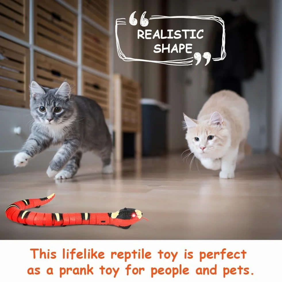 Cat Snake Toys, 40cm Smart Sensor Simulated Snake Juguetes Eléctricos Gatos, Juguetes Interactivos Gatos Recargables por USB, Juguetes Serpiente Inducción con Lengua Retráctil Cola Que Se Mueve