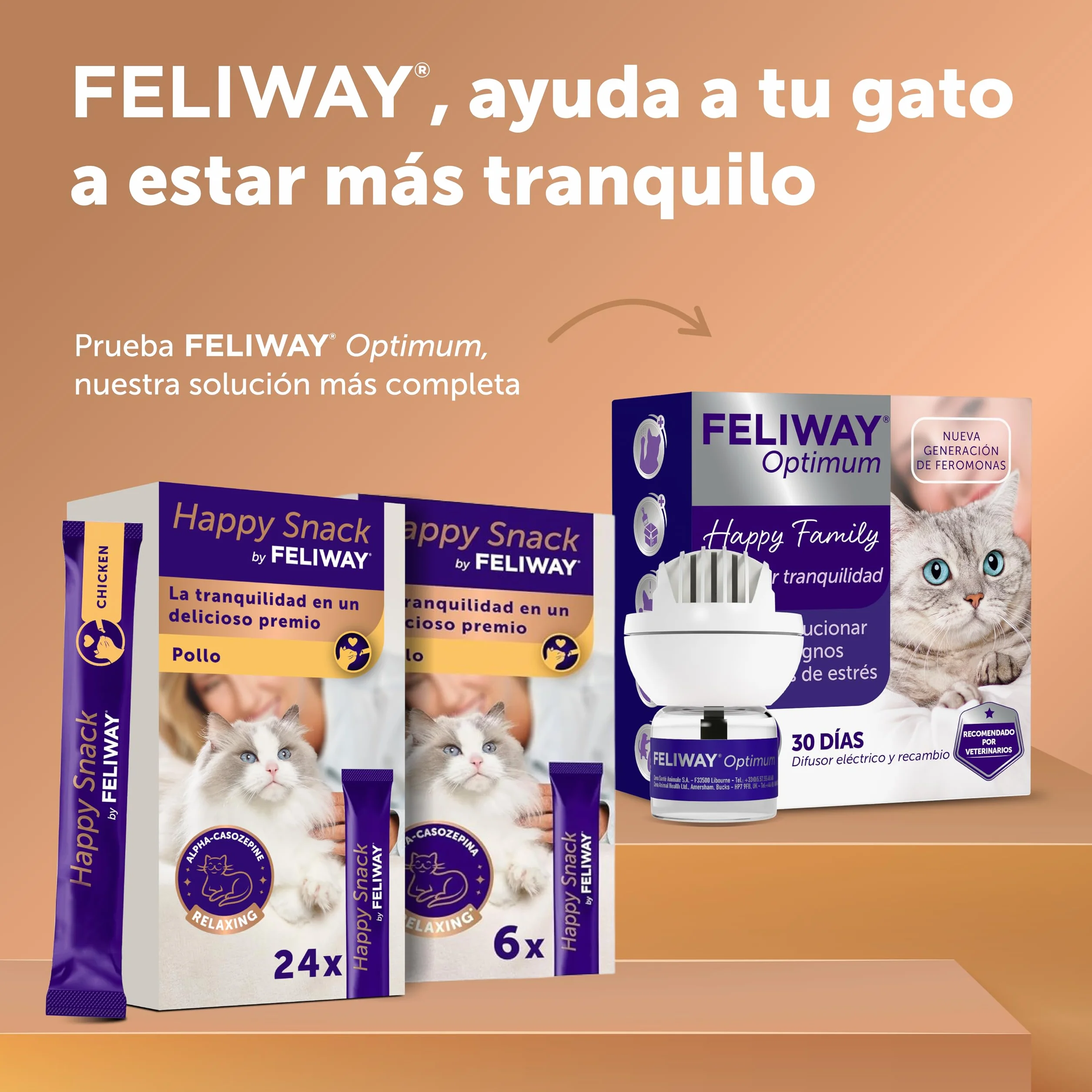 FELIWAY Happy Snack - Deliciosos y cremosos premios calmantes para gatos (6 sobres). Ayuda a los gatos a sentirse más tranquilos y a mejorar vuestro vínculo.