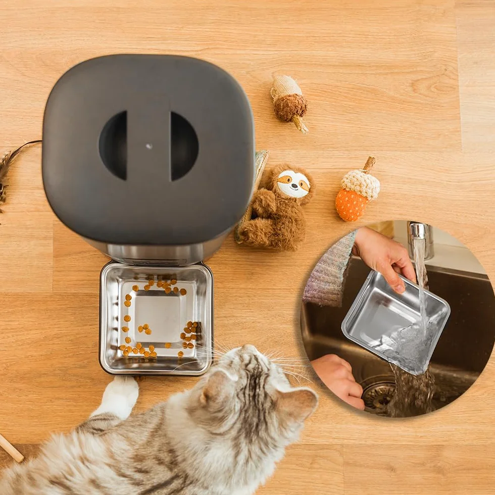 Cecotec Comedero Dispensador Automático para Mascotas con Control WiFi Pumba 6000 Purrfect Meal Smart. 6 litros de Capacidad, Control de Porciones, Comida de hasta 10mm, Cuenco de Acero INOX