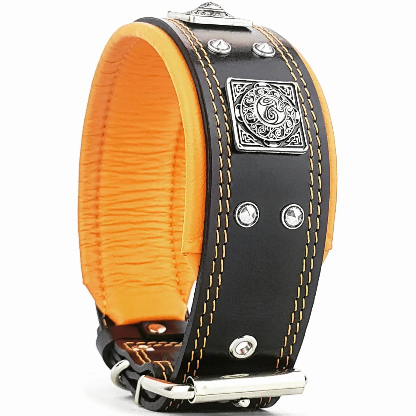 Bestia Eros Collar de Perro de Cuero Genuino Medio. Razas de Grandes tamaños. 100% Cuero. Clouté.rembourré. Hecho a Mano en Europa