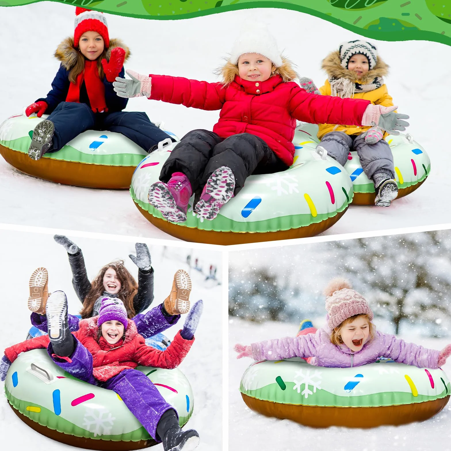 SilverChry Trineo Hinchable de Nieve de 80 cm, Tubo de Nieve Inflable con Asas para Niños y Adultos