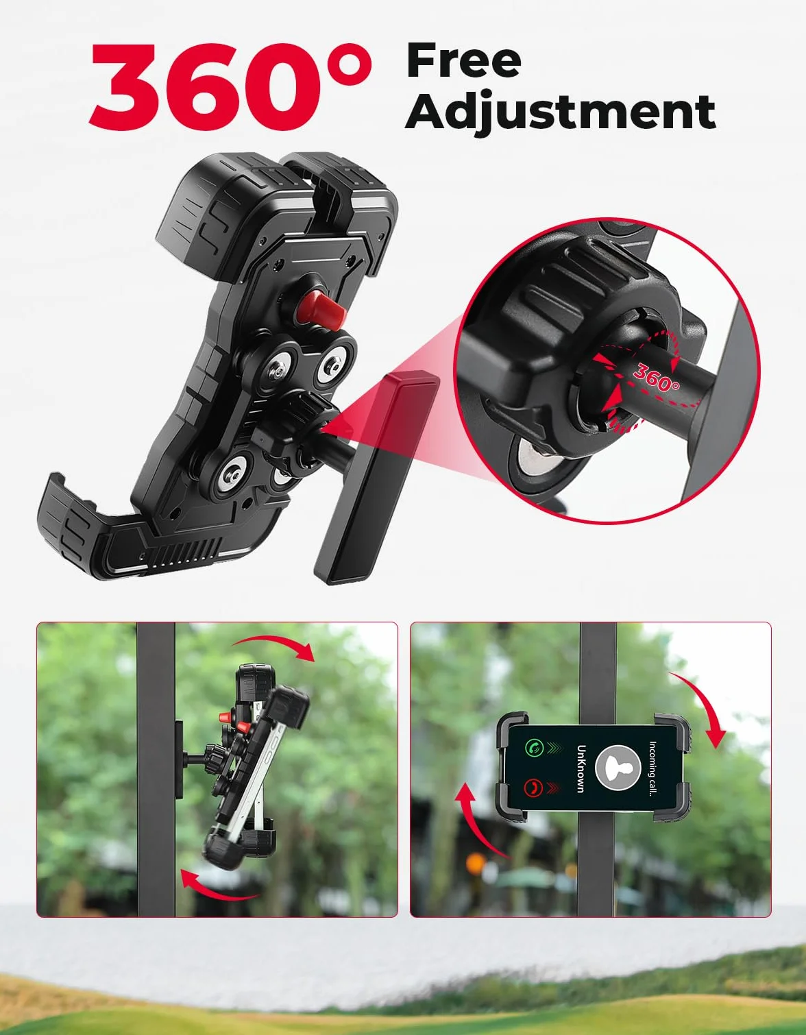 KEMIMOTO Soporte para teléfono móvil Golf Cart, giratorio 360°, absorción de impactos, magnético universal compatible con EZGO Club Car