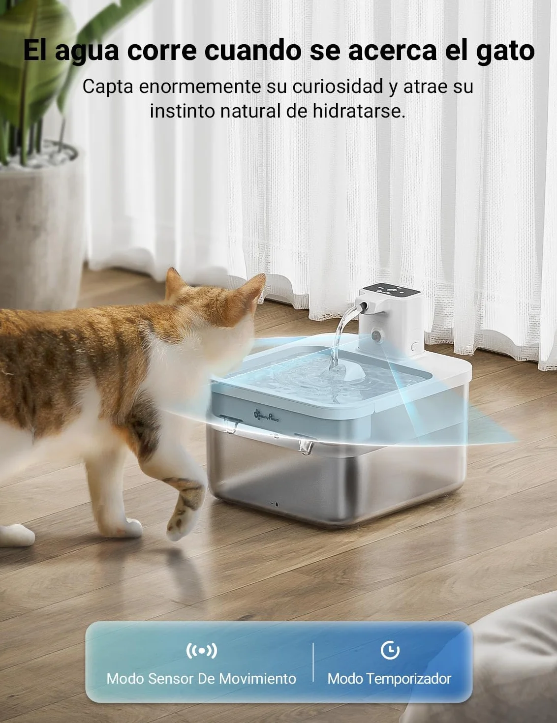 DownyPaws Fuente para Gatos Sin Cable, 2.5L Bebedero Gato con Sensor de Movimiento, Fuente Agua Gato Inalámbrica, Batería Recargable 4000mAh, Bomba de Agua Silenciosa, Blanco