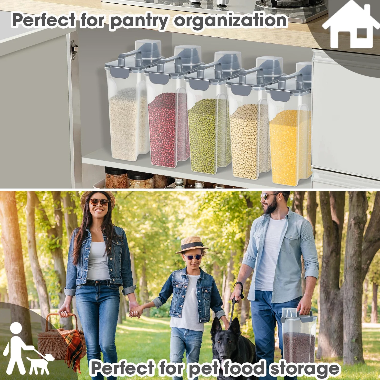 TBMAXS Contenedor de almacenamiento de arroz de 10 libras, dispensador hermético de alimentos con boquilla grande y taza para almacenamiento de alimentos de mascotas, perros, gatos, 7 libras