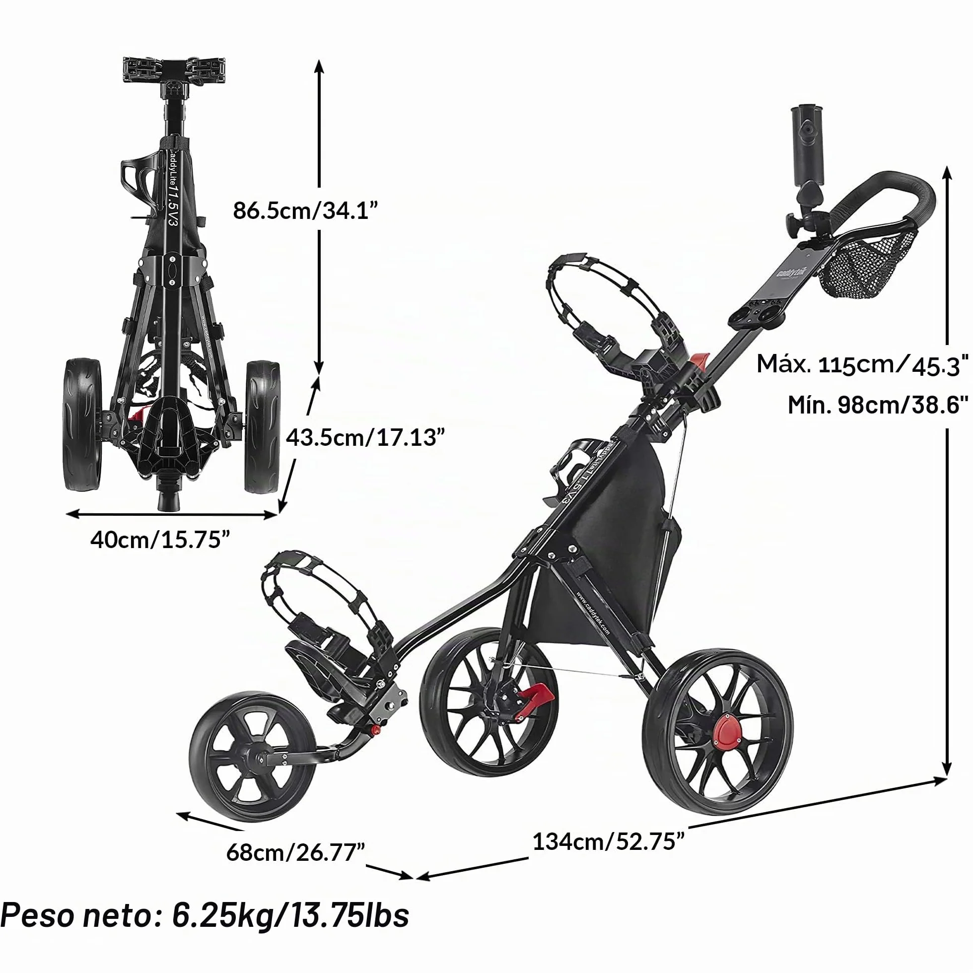 Caddytek CaddyLite 11.5 V3 Carrito de Golf de 3 Ruedas Ligero Plegable