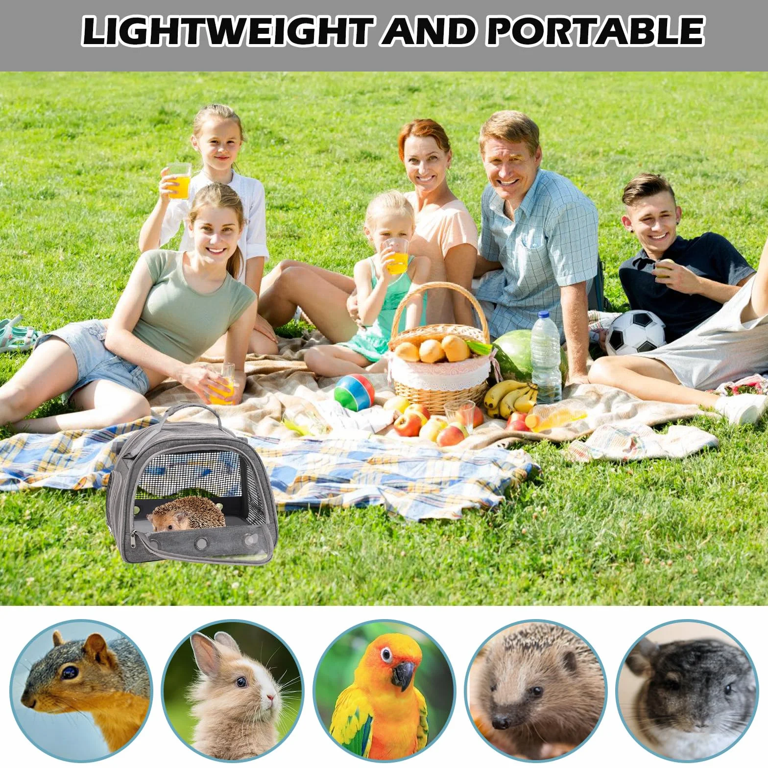 Bolsa De Transporte para Cobayas,35x25x23CM Bolsa De Transporte De Animales Pequeños,Bolsa De Tansporte para Animales Pequeños para Conejos,Erizos, Cobayas Y Mascotas Pequeñas,Gris