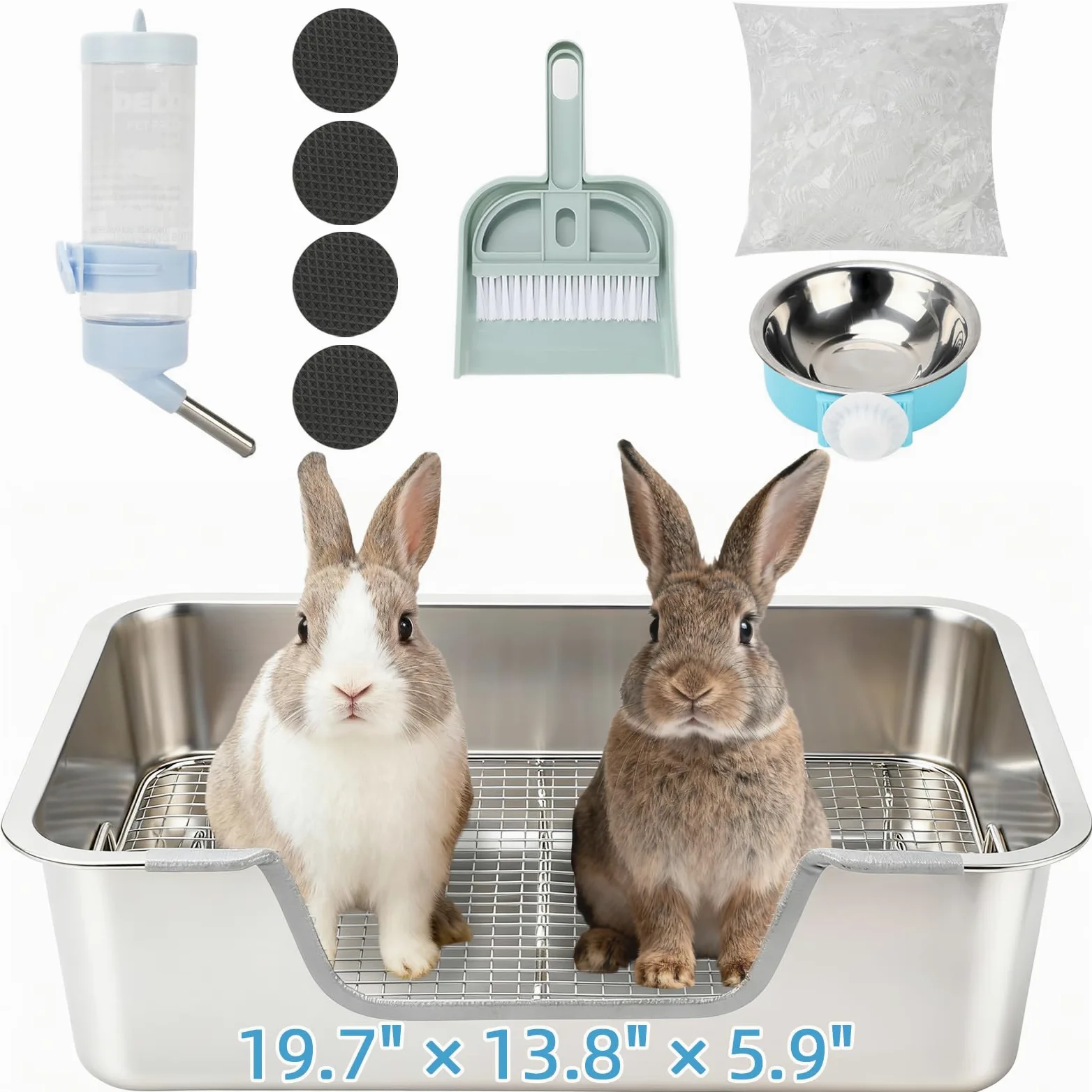 BWOGUE Caja de arena grande de acero inoxidable con bandeja para tamizar, rejilla de acero, caja de arena para conejillos de indias adultos, chinchillas, hurones, ardillas, fácil de limpiar, control