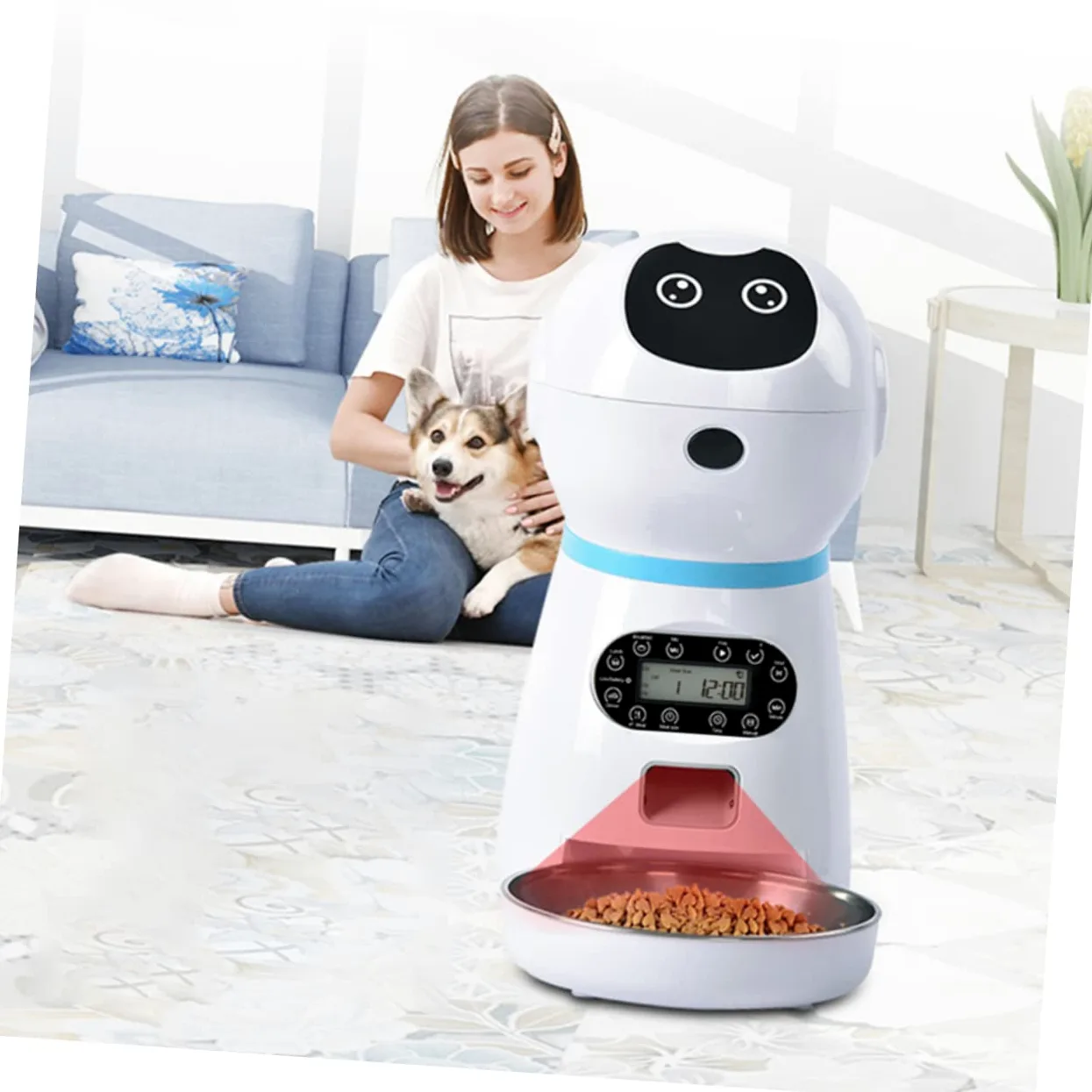 VANZACK Alimentador Automático y Función de Grabación para Mascotas con Capacidad 3.5l Robot Inteligente con Temporizador Digital para Uso en Hogar Personal