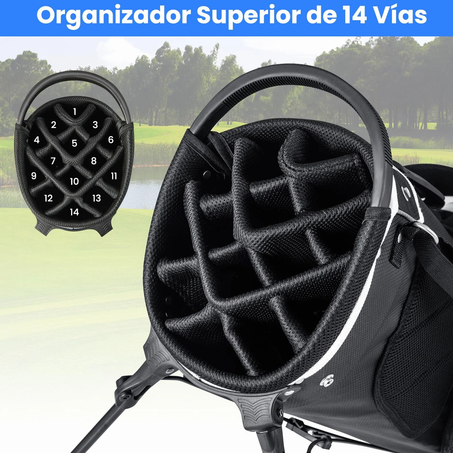 COSTWAY Bolsa Golf 14 Divisores, 6 Bolsillos, Correa Doble, Capucha Lluvia, 2,3 Kg