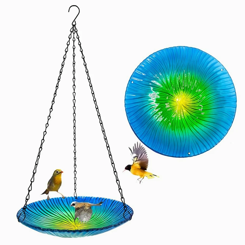 Genérico Comedero Colte De Cristal para Pájaros, Multifuncional para Comida, Agua Y Baño, 26,6 Cm, Decoración para Jardín Y Patio, cho Ligero Y Fácil De Limpiar