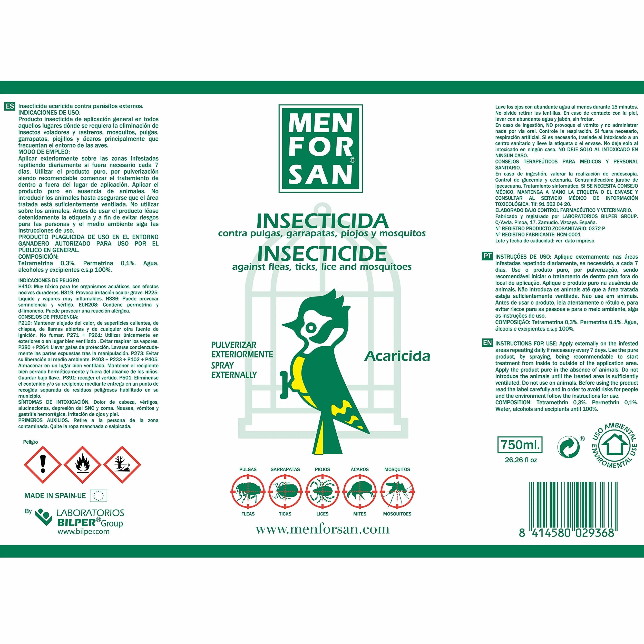 MENFORSAN Insecticida Aves - 750 ml, El embalaje puede variar