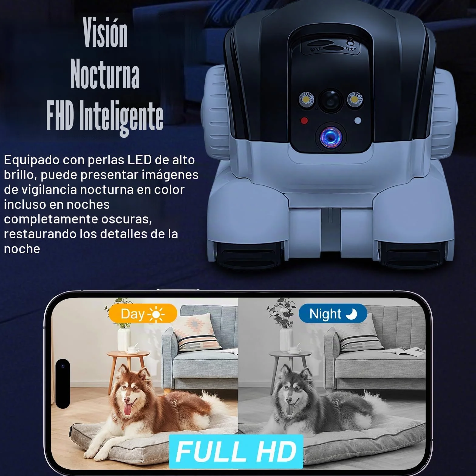 Robot Camera, 1080P Duales Cámara Robot para Mascotas con Audio 2 vías, Visión Nocturna, Reconocimiento de Movimiento, Grabación de vídeo, Control de Aplicaciones para Gatos, Perros, Bebé