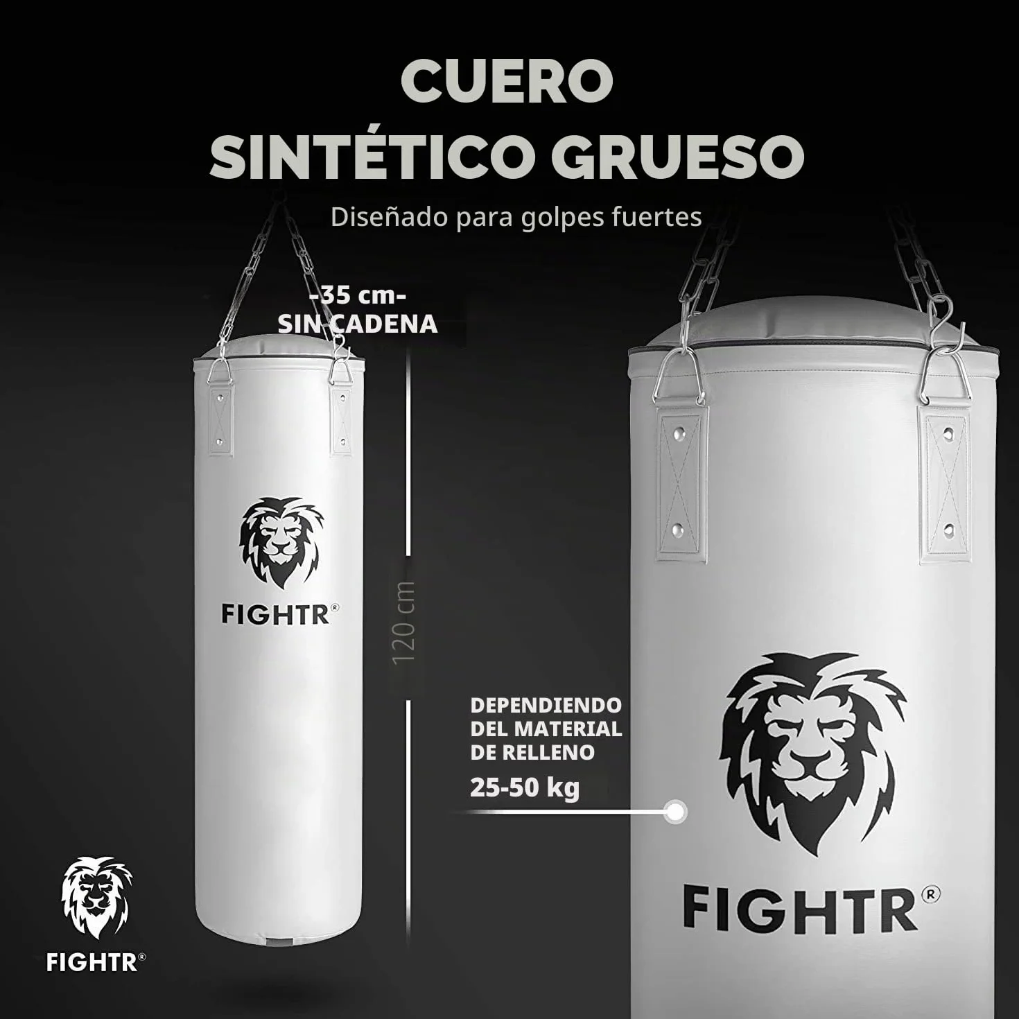 FIGHTR® Saco de boxeo relleno con cadena de acero de 4 puntos para boxeo, kickboxing, MMA, Muay Thai