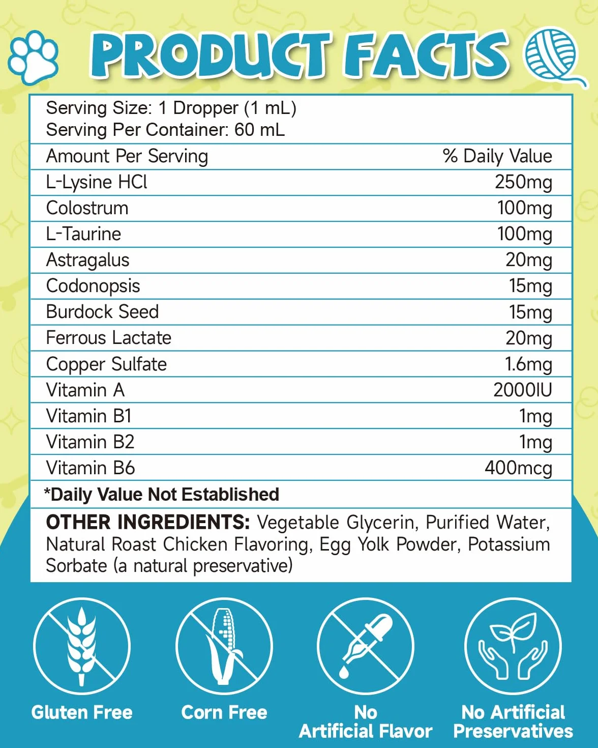 L-Lisina para Gatos - Gotas Lisina para Reforzar Sistema Inmunitario Gatos - Aliviar Alergias en Gatitos, Estornudos, Gripe Felina, Antibióticos para Gatitos con Vitaminas y Minerales, Calostro