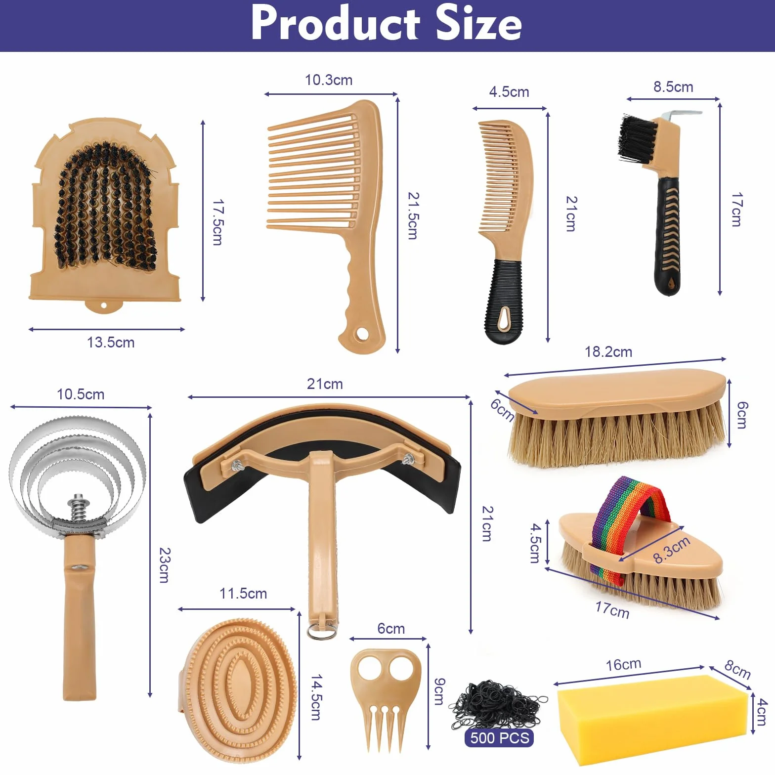 Kit de aseo para caballos de 13 piezas con 12 accesorios y 1 bolsa de almacenamiento, Serie Cuidado del Caballo, Amarillo, Cepillos para Caballos, Cepillos de Cerdas, Aseo, Accesorios de Aseo