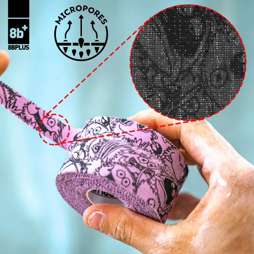 8BPLUS Cinta adhesiva para dedos 38mm x 10m para escalar, boulder, deportes de fuerza (Morado con estampado)