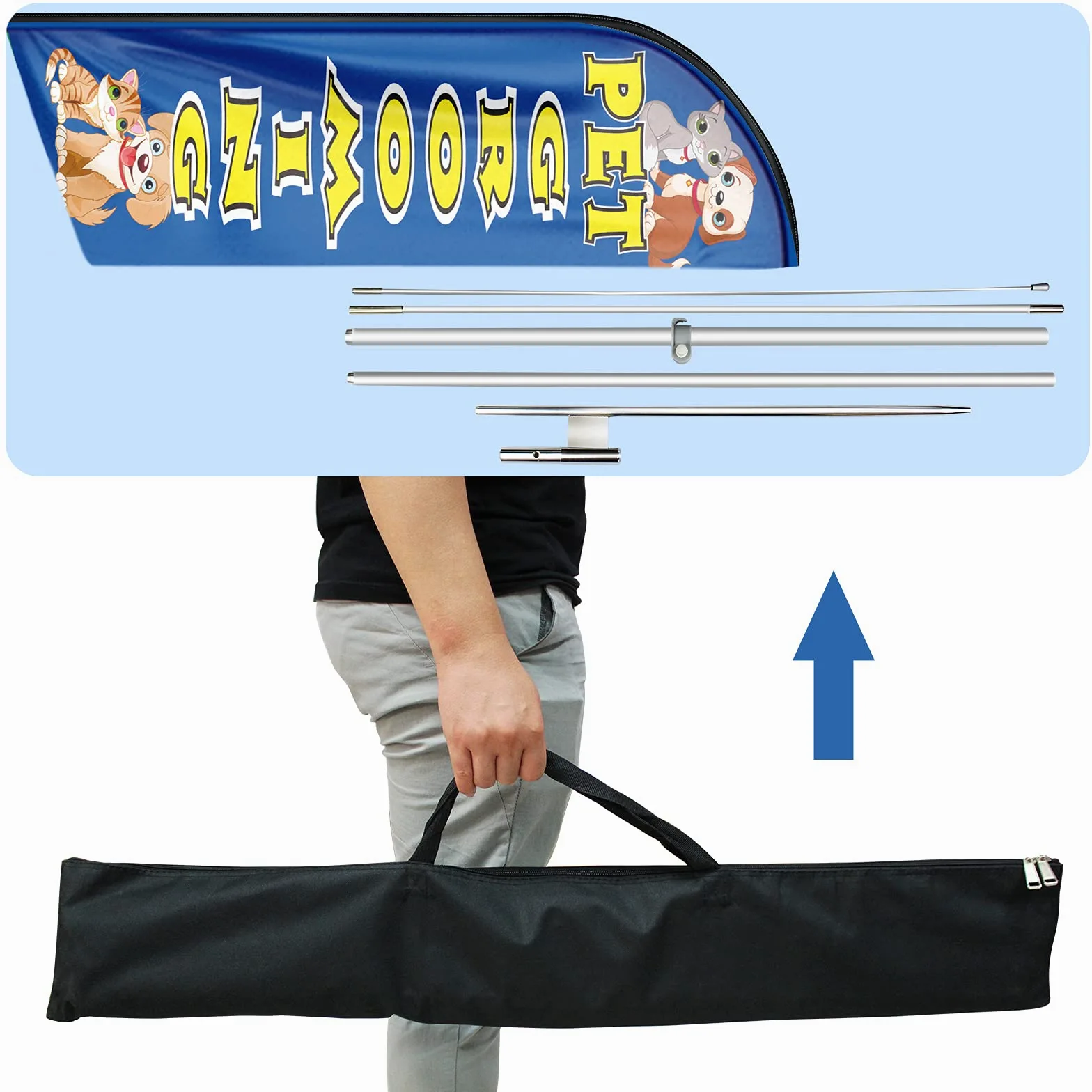 Bandera Swooper de aseo para mascotas, bandera de plumas publicitarias de aseo de mascotas de 11 pies con kit de poste, estaca de tierra, carteles de aseo de mascotas para negocios y escaparates