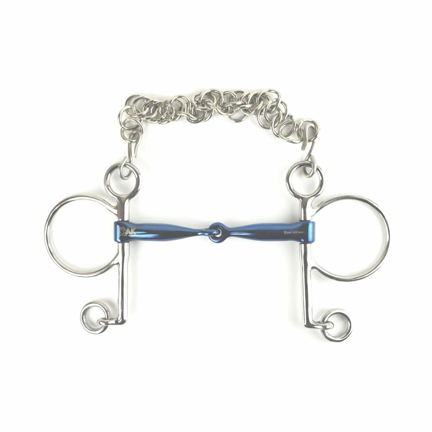 AK Pelham Bit con junta única con cadena de bordillo para montar a caballo AKRS-2608 (5.50'', Azul-Plata)