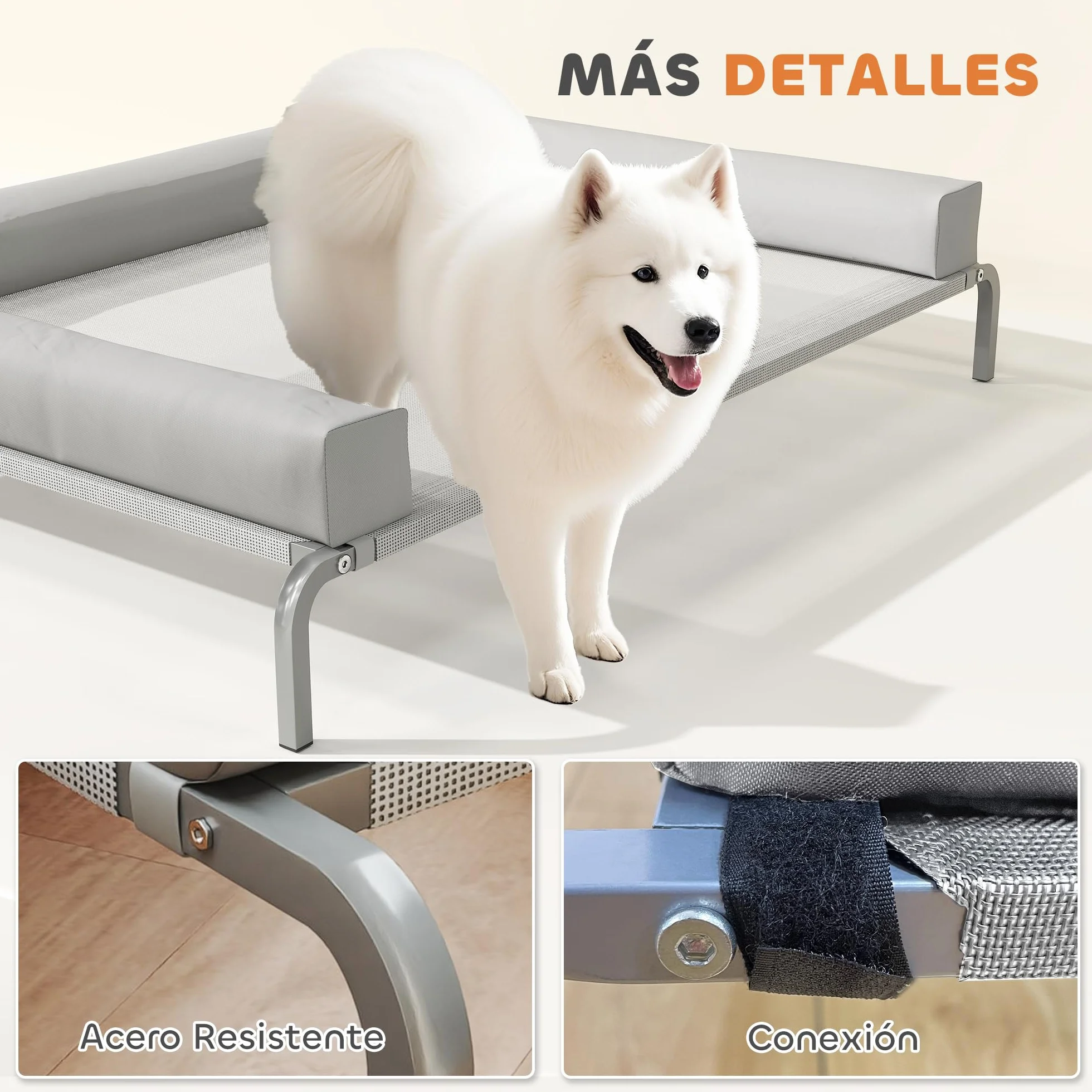 PawHut Cama Elevada para Perros Refrescante con Refuerzos Extraíbles Cama Elevada para Perros Grandes Portátil con Malla Transpirable Marco de Acero para Interior Exterior 130x90x30 cm Gris Claro