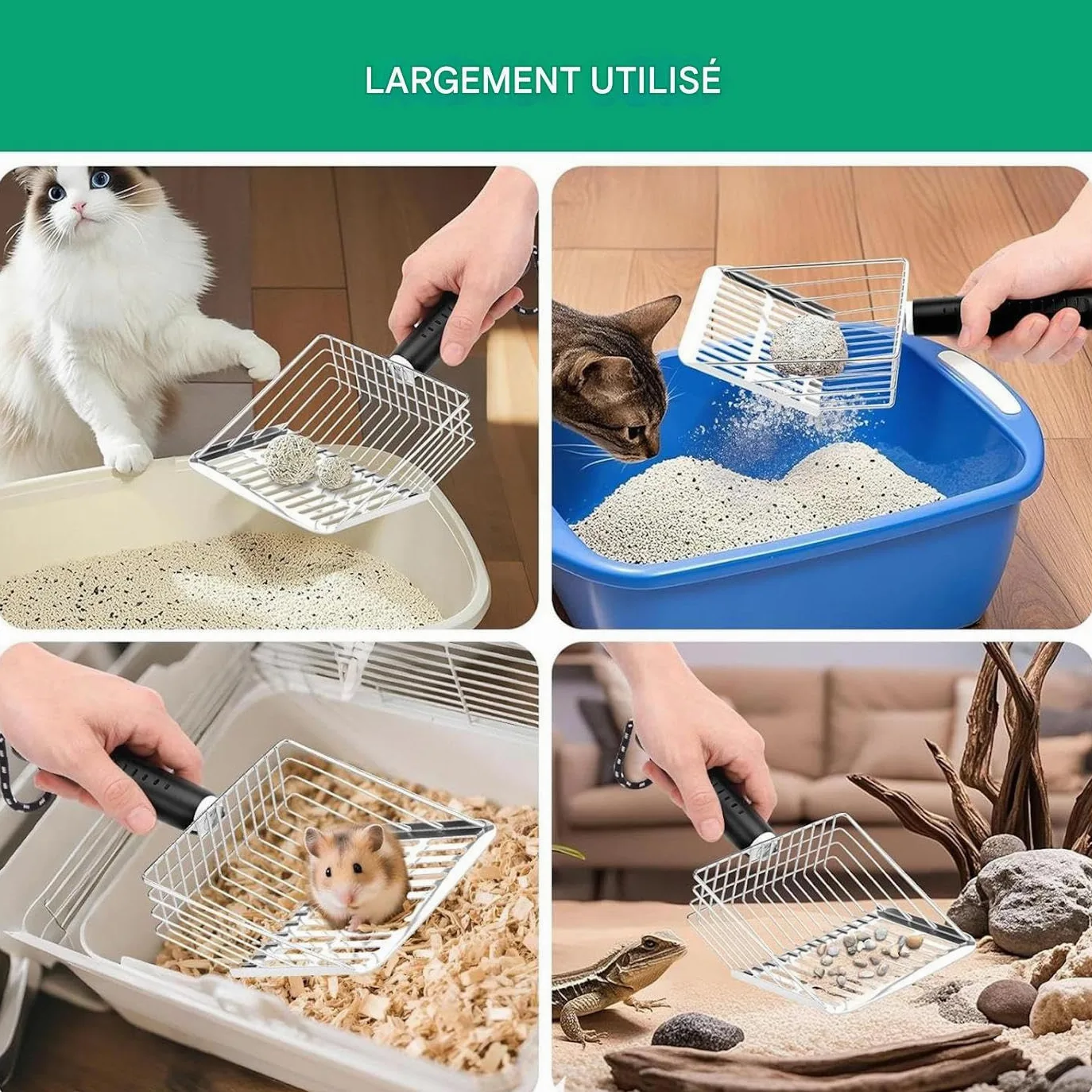 Recogedor De Gatos con Soporte Pala Limpiadora con Cribado Rápido | Pala Profunda para de Gato para excrementos de gato, perro, pequeñas mascotas y cribado de tierra