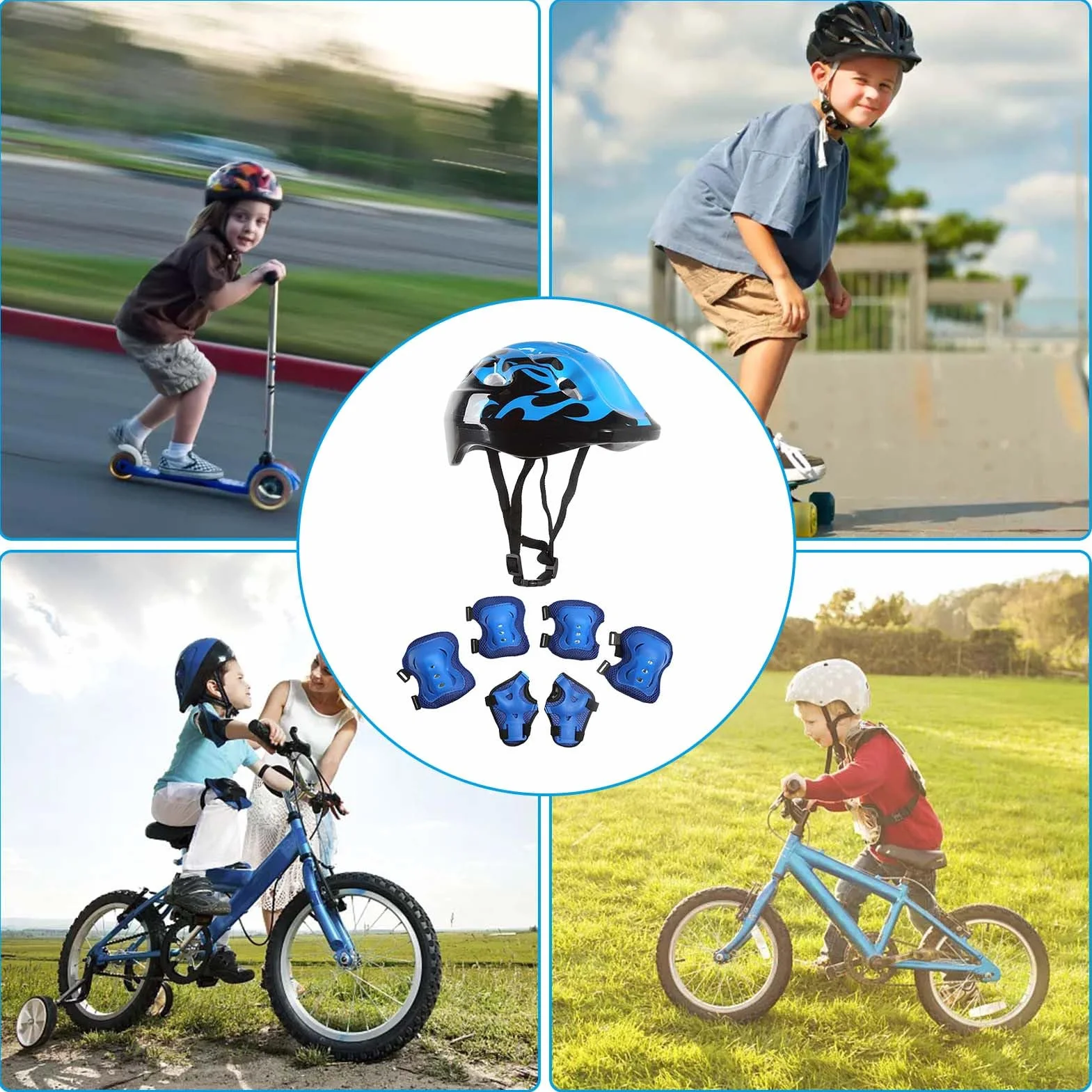 Rodilleras Niños Equipo Protección 7 Piezas Casco Rodillas Coderas 3-10 Años Patines Monopatín Bicicleta