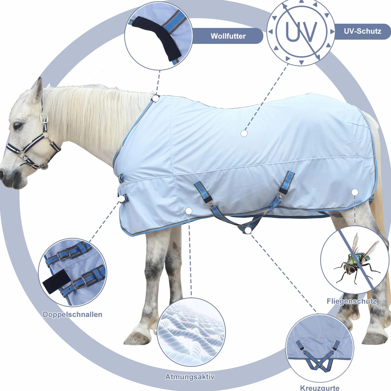 Manta antimoscas para caballo, manta para eccema con correa cruzada ajustable, protege la piel del caballo de arañazos, rayos UV y otras lesiones externas