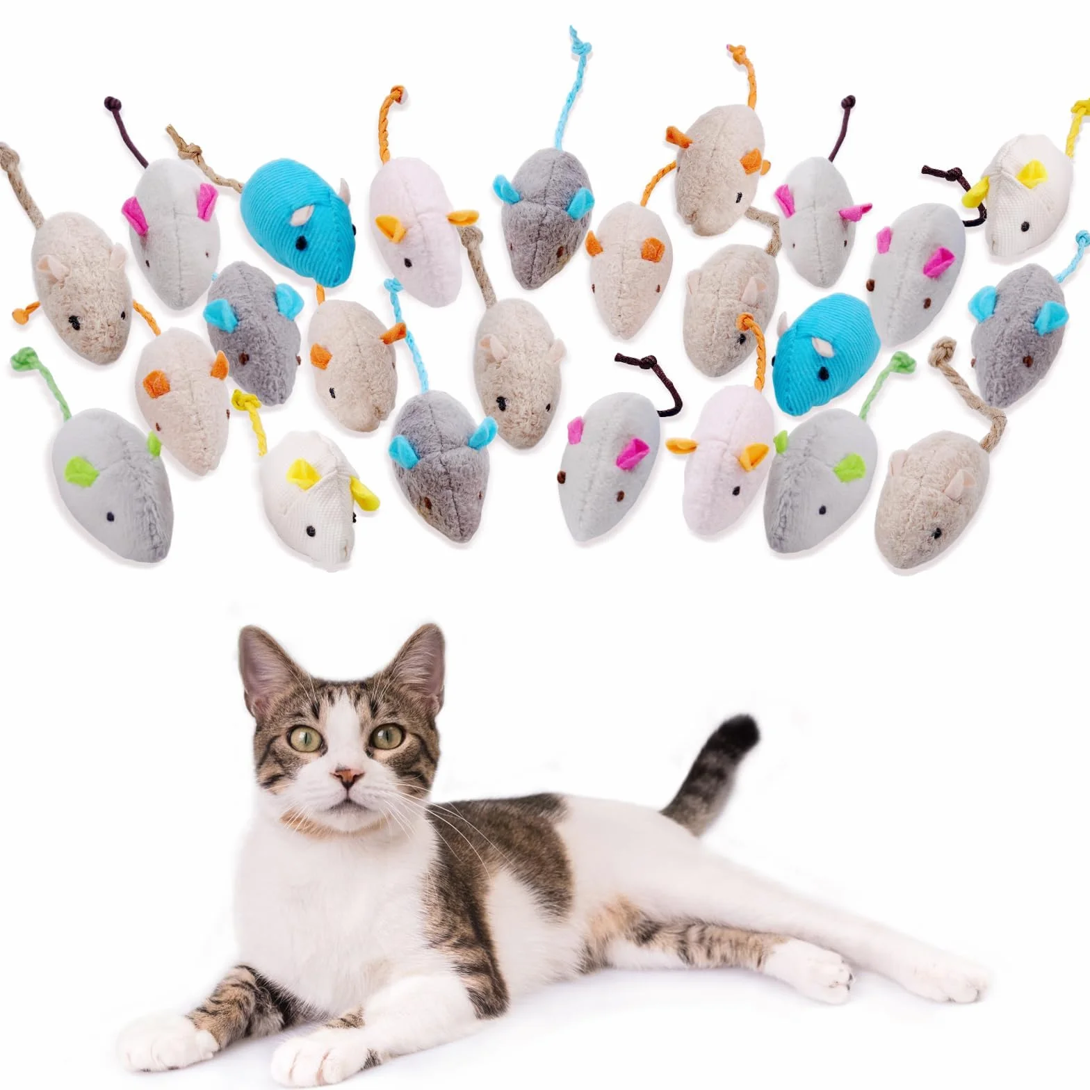 Catnip Mouse Toys, 24PCS Juguetes de Hierba Gatera para Gatos, Mini Juguete de Peluche para Masticar Hierba Gatera, Juguete para Patear, Jugar e Interactuar en Interiores (Multicolor)