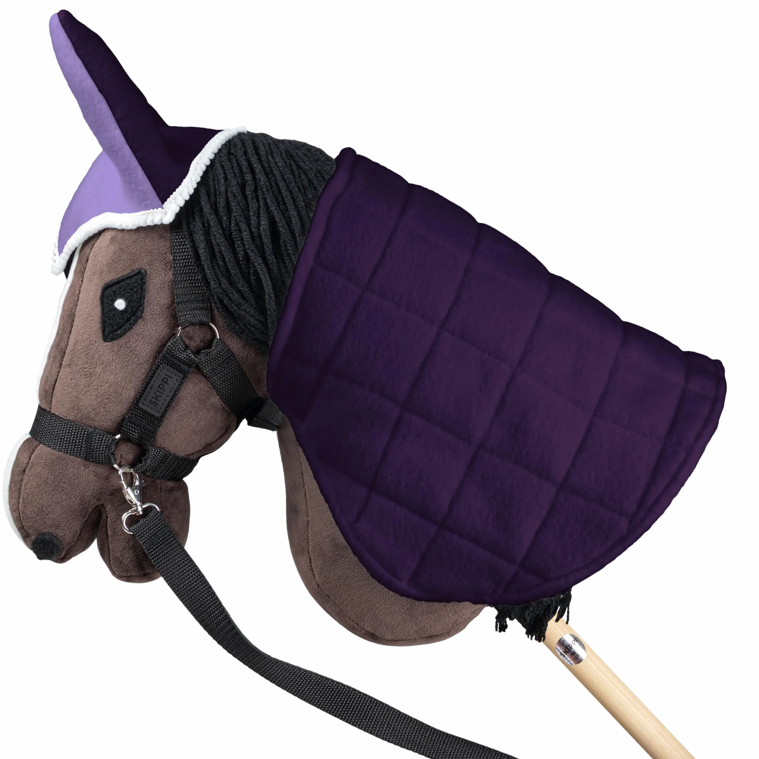 SKIPPI Manta y Orejeras para Caballo Hobby Horse – Lila y Ciruela, Hobby Horse Accesorios, Manta Reversible y Orejeras Antimoscas para Caballo de Palo, Hobby Horsing