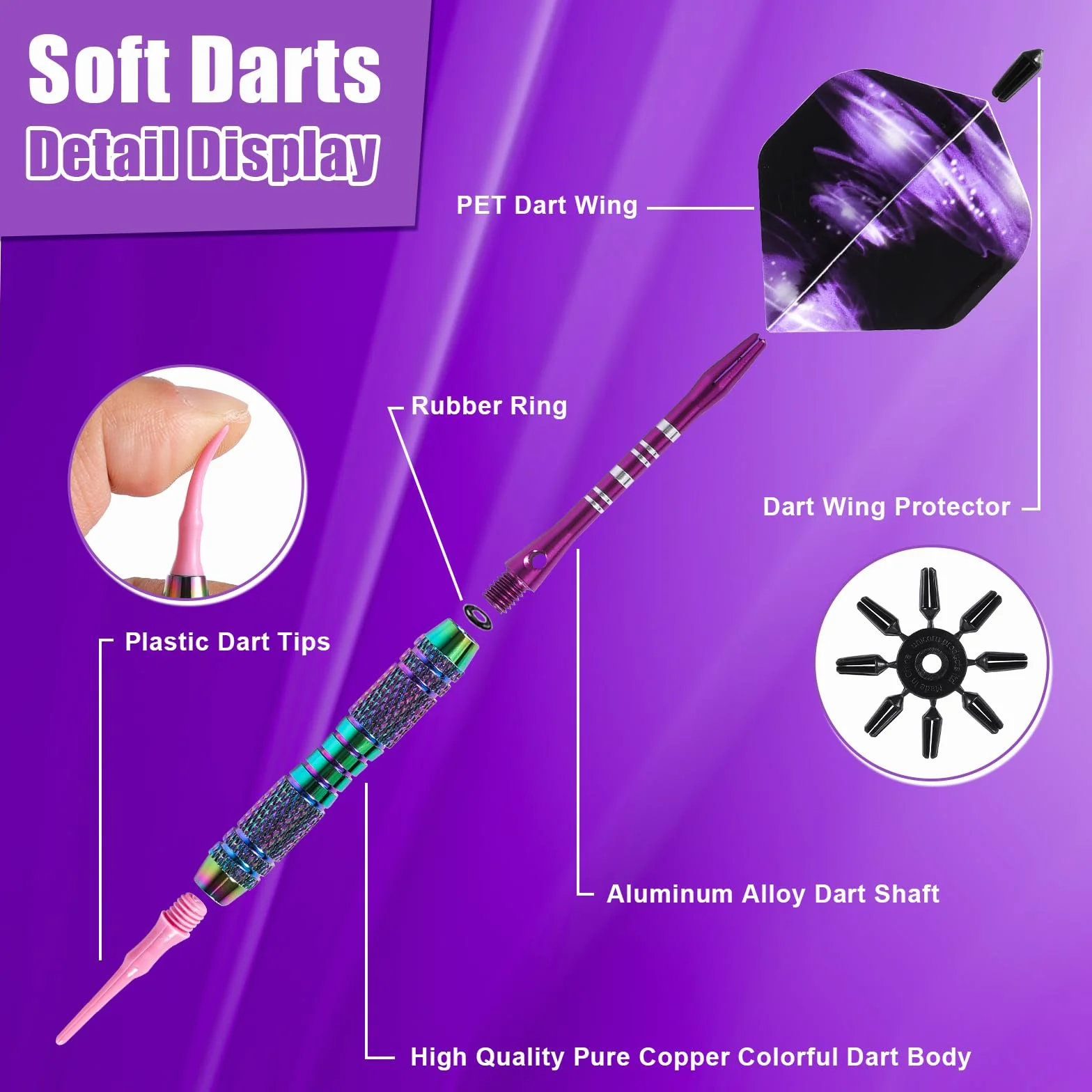 WinRoot Juego de 3 dardos de 18 g, cobre puro, barra de aluminio, plumas PET, puntas de plástico, caja