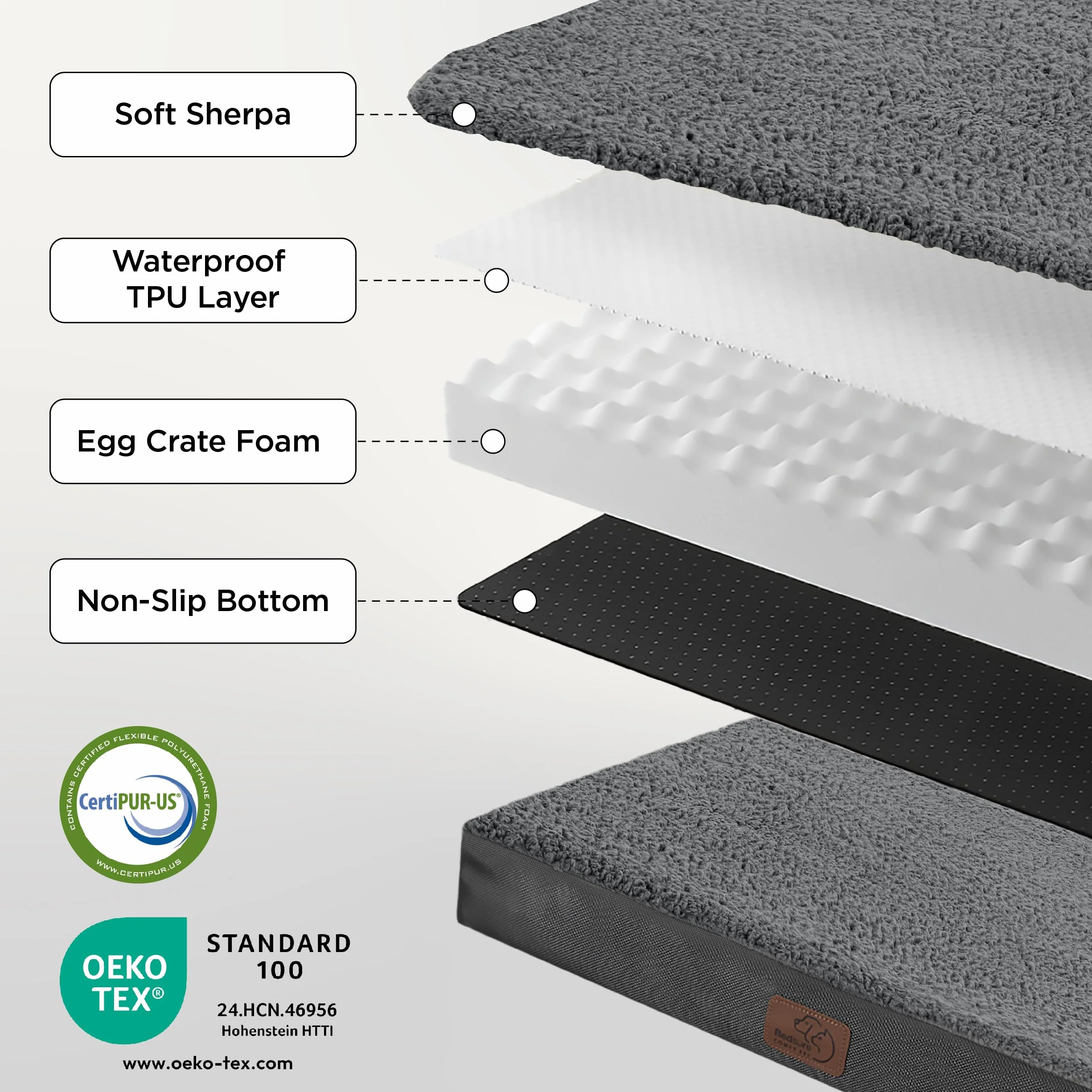 Bedsure Cama Perro Extra Grande Ortopédica - Colchón Perro Lavable XL, Desenfundable con Espuma De Caja De Huevos, 112x81x7.6 cm, Gris Oscuro