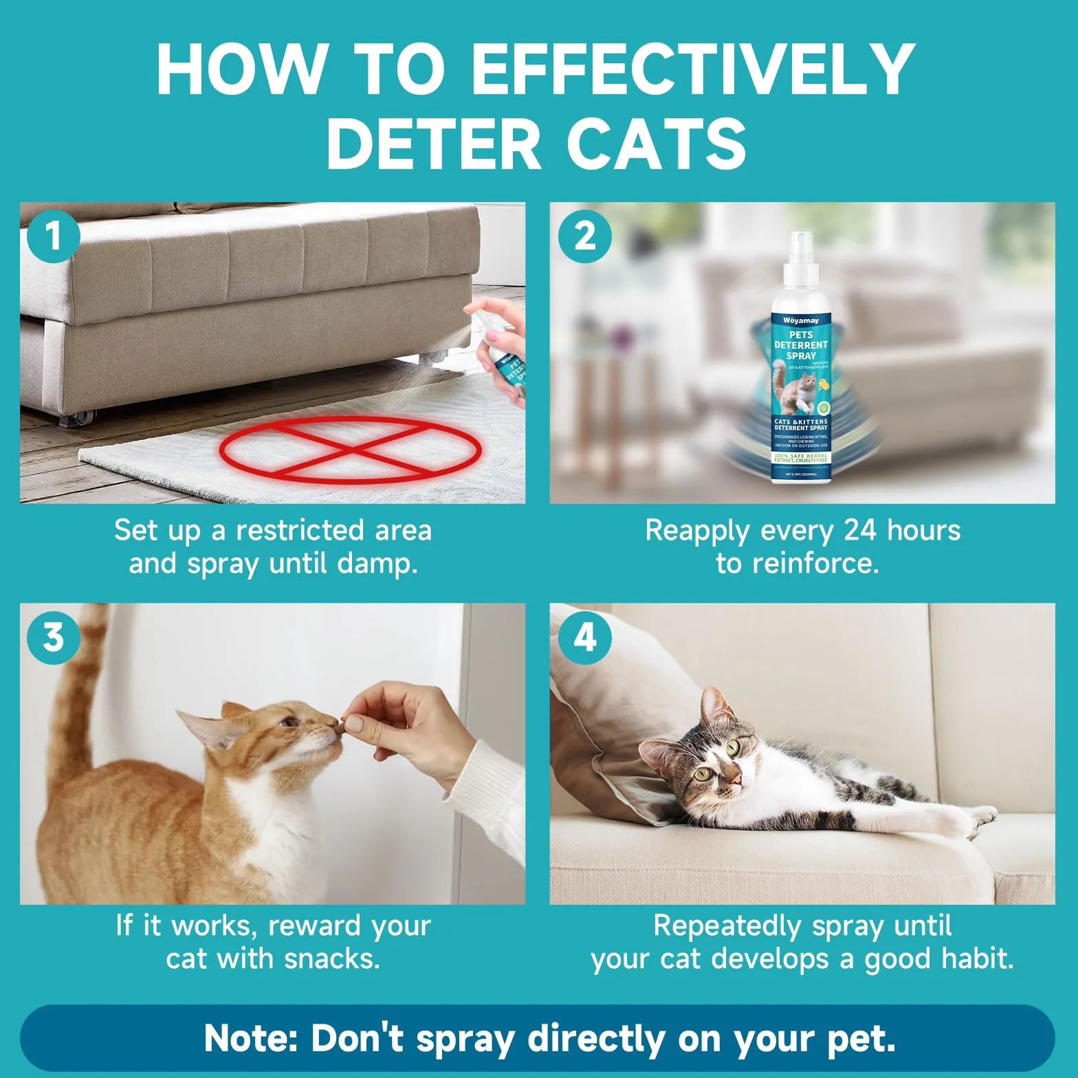 Woyamay Spray Antiarañazos Gatos, Spray Repelente Gatos en Interiores y Exteriores, Spray Ahuyentador de Gatos Que Rascan, Mantiene a Las Mascotas Fuera de Las Áreas De Acceso, Protege Muebles, 200ml